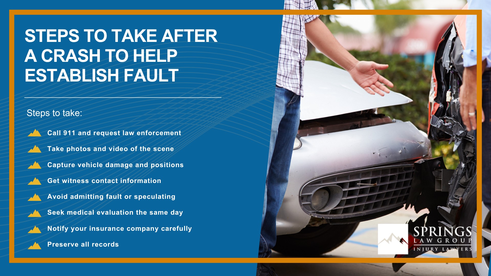 What Does “Fault” Mean in a Colorado Car Accident; Negligence vs. Recklessness; Who Determines Fault After a Colorado Springs Crash; Police Reports vs. Insurance Determinations; When fault is contested; When a Lawsuit Becomes Necessary; How colorado's modified comparative negligence rule; The Most Common Fault Disputes in Colorado Springs Car Accidents; Evidence That Helps Establish Fault; How insurance companies try to shift blame; Steps to Take After a Crash to Help Establish Fault