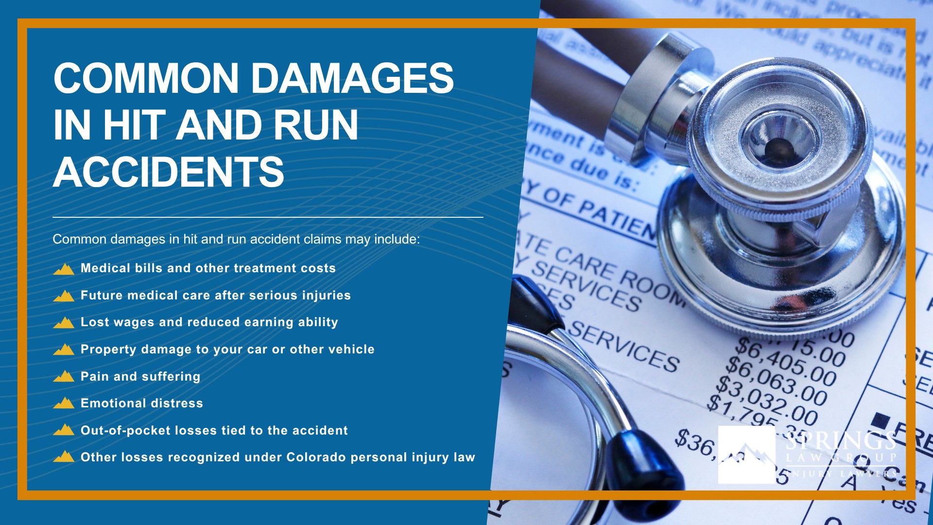 What Are the Advantages of Hiring a Hit and Run Accident Lawyer; What is the Role of a Hit and Run Attorney; Fatal Car Accidents in Colorado Springs; Steps to Take After a Hit and Run Accident; How Long Do I Have To File a Claim After a Hit and Run Accident in Colorado Springs; Who Is Liable in Hit and Run Claims; What To Do After a Hit and Run Accident in Colorado Springs; Causes of Hit and Run Accidents in Colorado Springs; Types of Hit and Run Accident Injuries; Do You Qualify for a Colorado Springs Hit and Run Accident Lawsuit; Gathering Evidence for Your Claim; Common Damages in Hit and Run Accidents