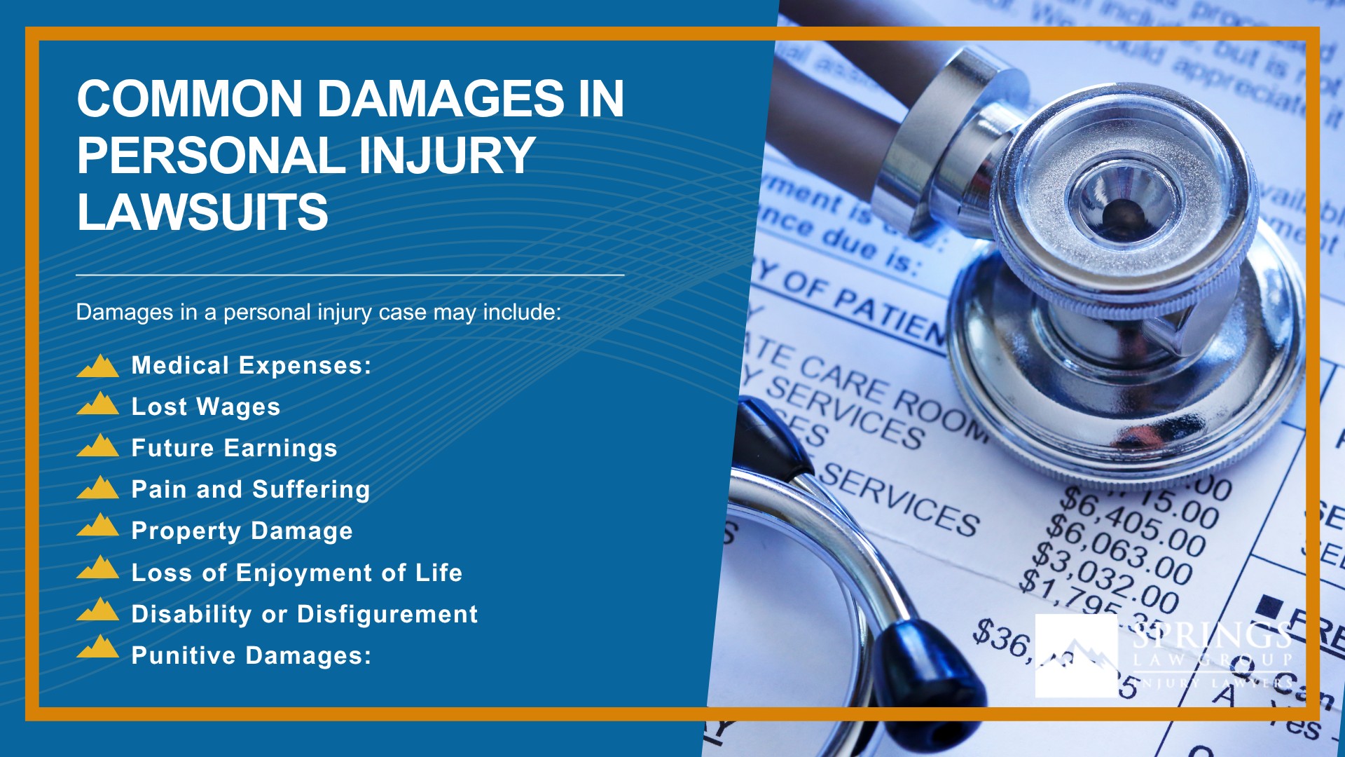 Our Colorado Springs Personal Injury Attorneys Get Results; Types of Personal Injury Cases Springs Law Group Handles; Do You Qualify for a Personal Injury Lawsuit; Gathering Evidence for a Personal Injury Case; Common Damages in Personal Injury Lawsuits