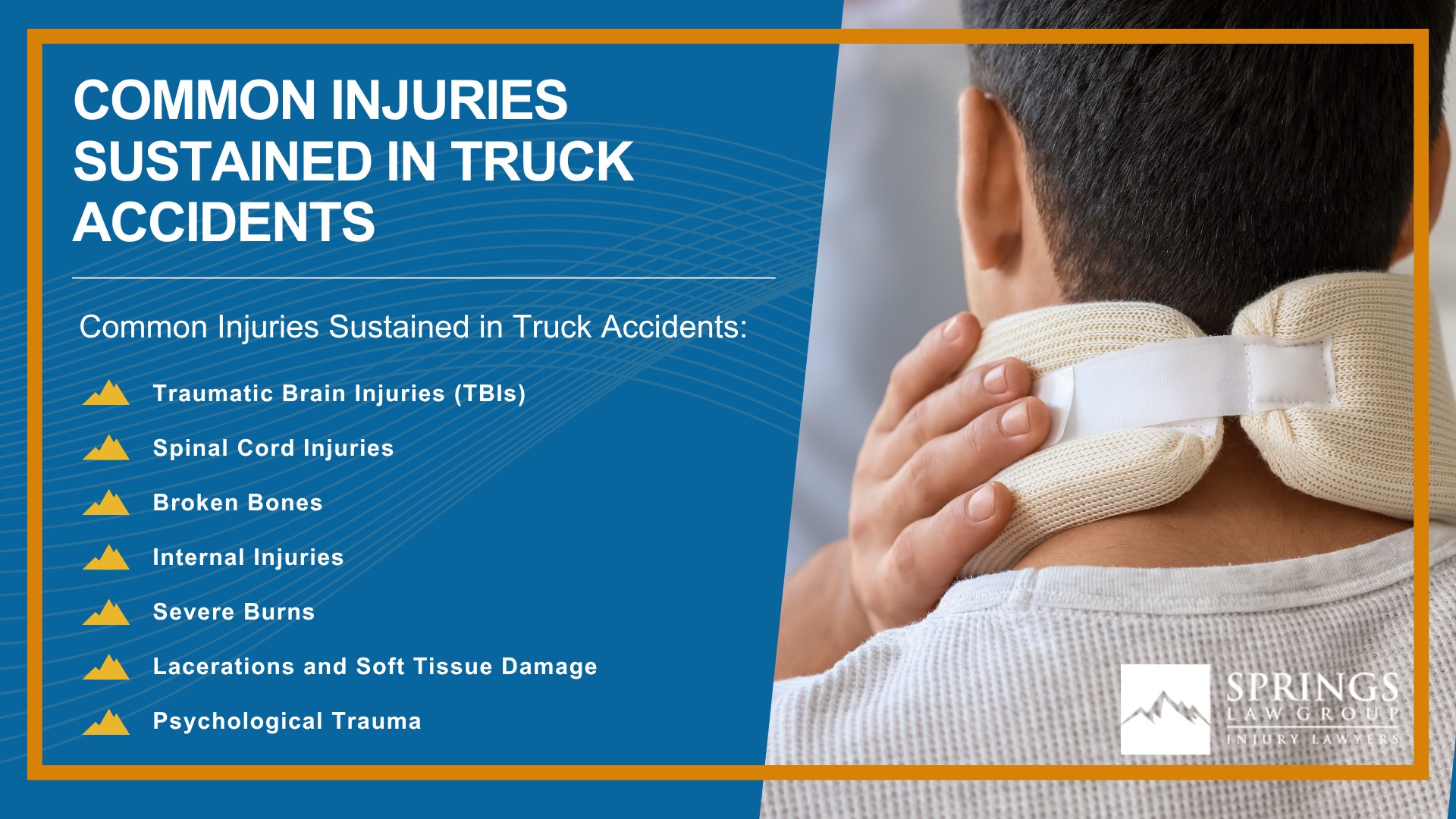 Meet Our Experienced Truck Accident Lawyers; Christopher Nicolaysen_ Colorado Springs Truck Accident Lawyer; How Much Does it Cost to Hire a Truck Accident Lawyer from Springs Law Group; What to Do After a Truck Accident in Colorado Springs, Colorado; Gather Evidence for a Truck Accident Claim; Damages in Truck Crash Cases; The Legal Process for Truck Accident Cases in Colorado; Who Can Be Liable in a Truck Accident Claim; Who Can File a Wrongful Death Lawsuit After a Fatal Truck Accident in Colorado; Common Causes of Truck Accidents in Colorado; Common Injuries Sustained in Truck Accidents