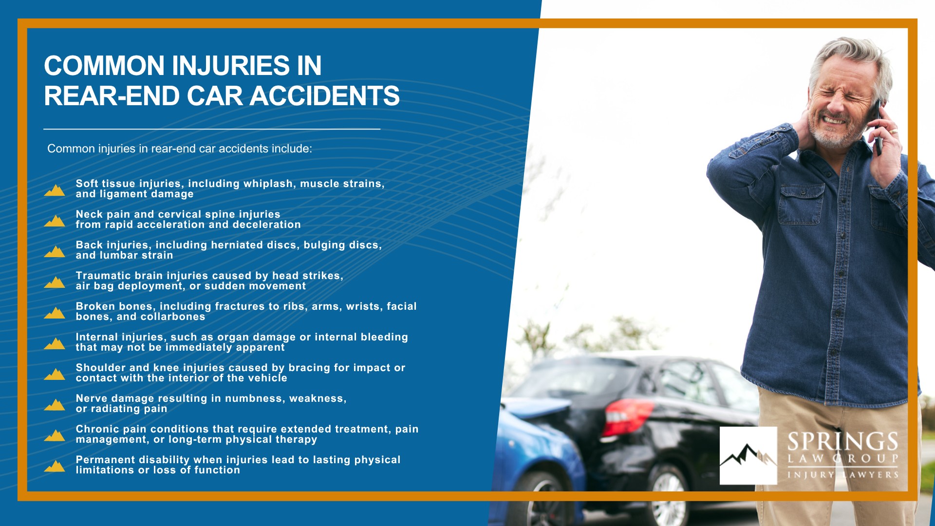 Rear-End Collisions in Colorado Springs; 	
What to Do After a Rear-End Collision; Why Rear-End Accidents Are Often Disputed; Common Injuries in Rear-End Car Accidents