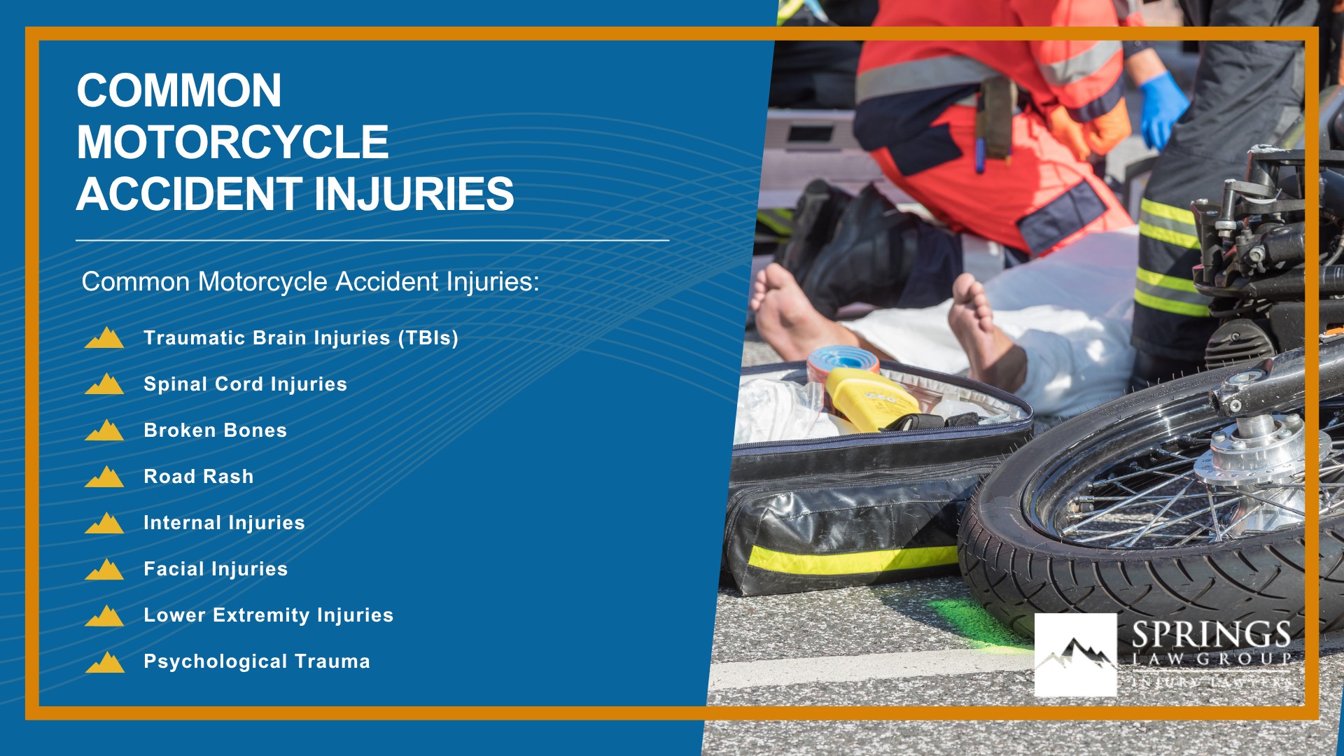 Meet Our Experienced Motorcycle Accident Lawyers at Springs Law Group; Christopher Nicolaysen_ Colorado Springs Motorcycle Accident Lawyer; How Much Does it Cost to Hire a Motorcycle Accident Lawyer from Springs Law Group; What to Do After a Motorcycle Accident in Colorado Springs, Colorado; Gathering Evidence for a Motorcycle Accident Case; Damages in Motorcycle Crash Case; The Legal Process for Motorcycle Accident Cases in Colorado; Will I Need to Go to Court for My Motorcycle Accident Claim; Relevant Colorado Motorcycle Laws; Common Causes of Motorcycle Accidents; Common Motorcycle Accident Injuries