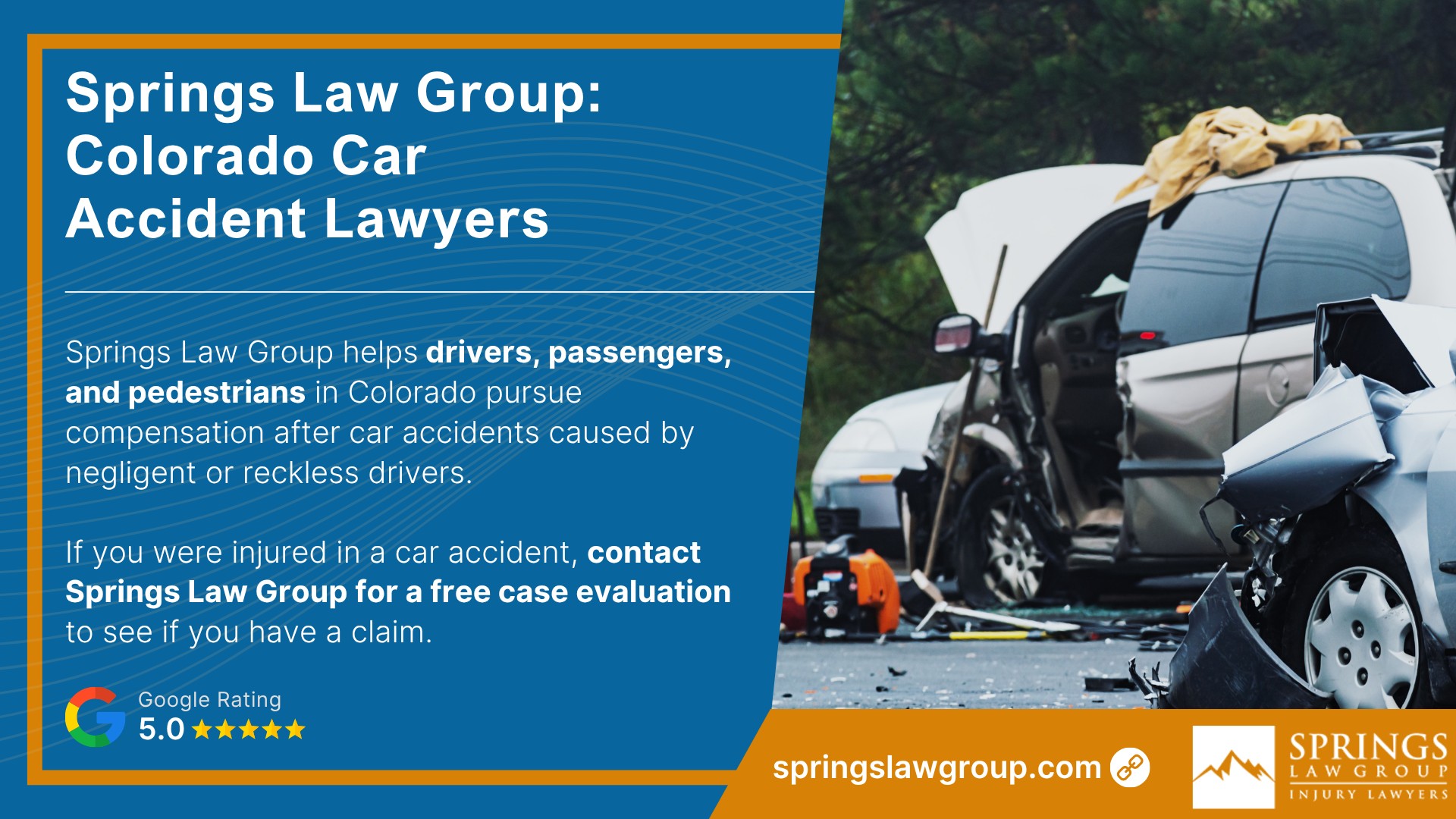 Rear-End Collisions in Colorado Springs; 	
What to Do After a Rear-End Collision; Why Rear-End Accidents Are Often Disputed; Common Injuries in Rear-End Car Accidents; Who Is at Fault in a Rear-End Collision; Colorado Comparative Negligence and Rear-End Crashes; Do You Qualify for a Rear-End Car Accident Claim; Evidence in Rear-End Collision Claims; Damages in Legal Claims for Rear-End Car Accidents; Contact Springs Law Group Today