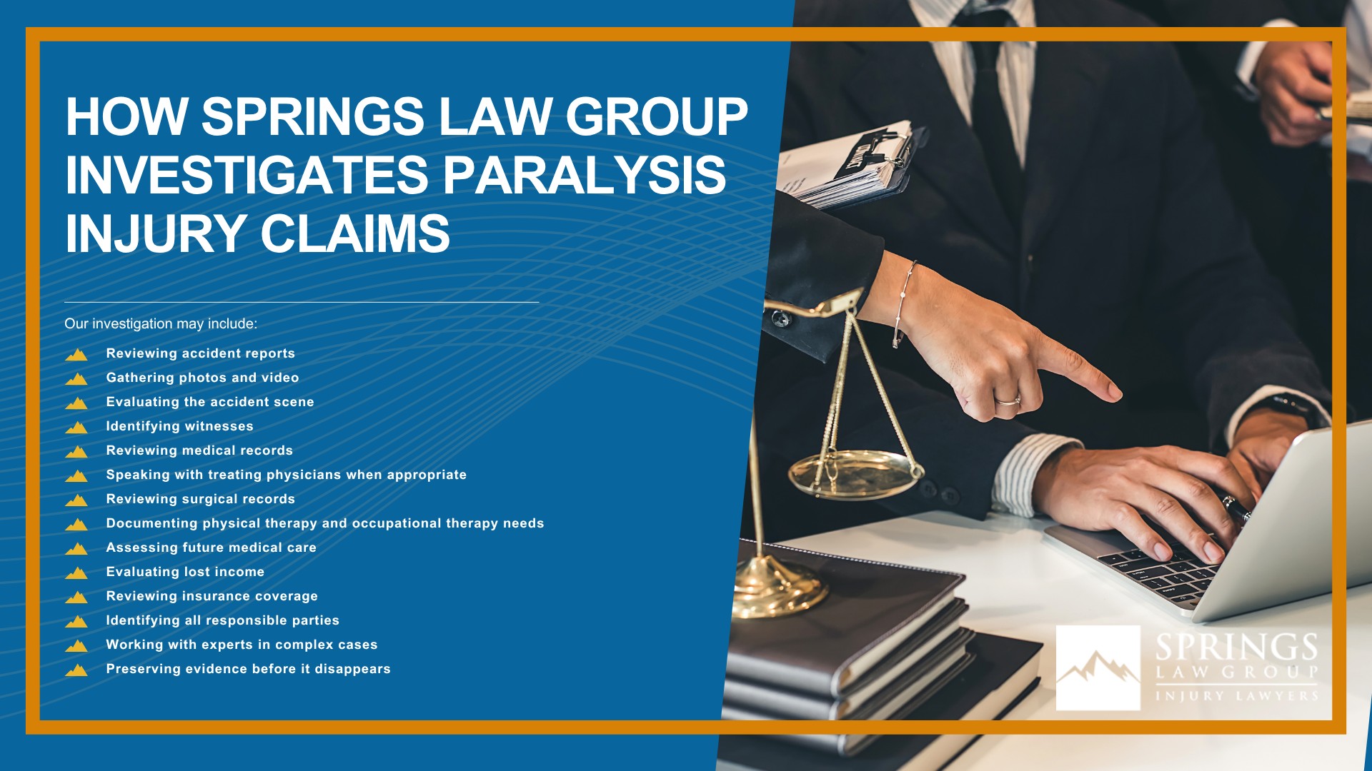How Paralysis Injury Claims Are Different From Other Personal Injury Cases; Common Causes of Paralysis Injuries in Colorado Springs; Types of Paralysis Injuries; Complete vs. Incomplete Paralysis; Spinal Cord Injuries and Paralysis Claims; Common Symptoms and Complications After a Paralysis Injury; Who Can Be Held Liable for a Paralysis Injury; How Springs Law Group Investigates Rental Car Accident Claims