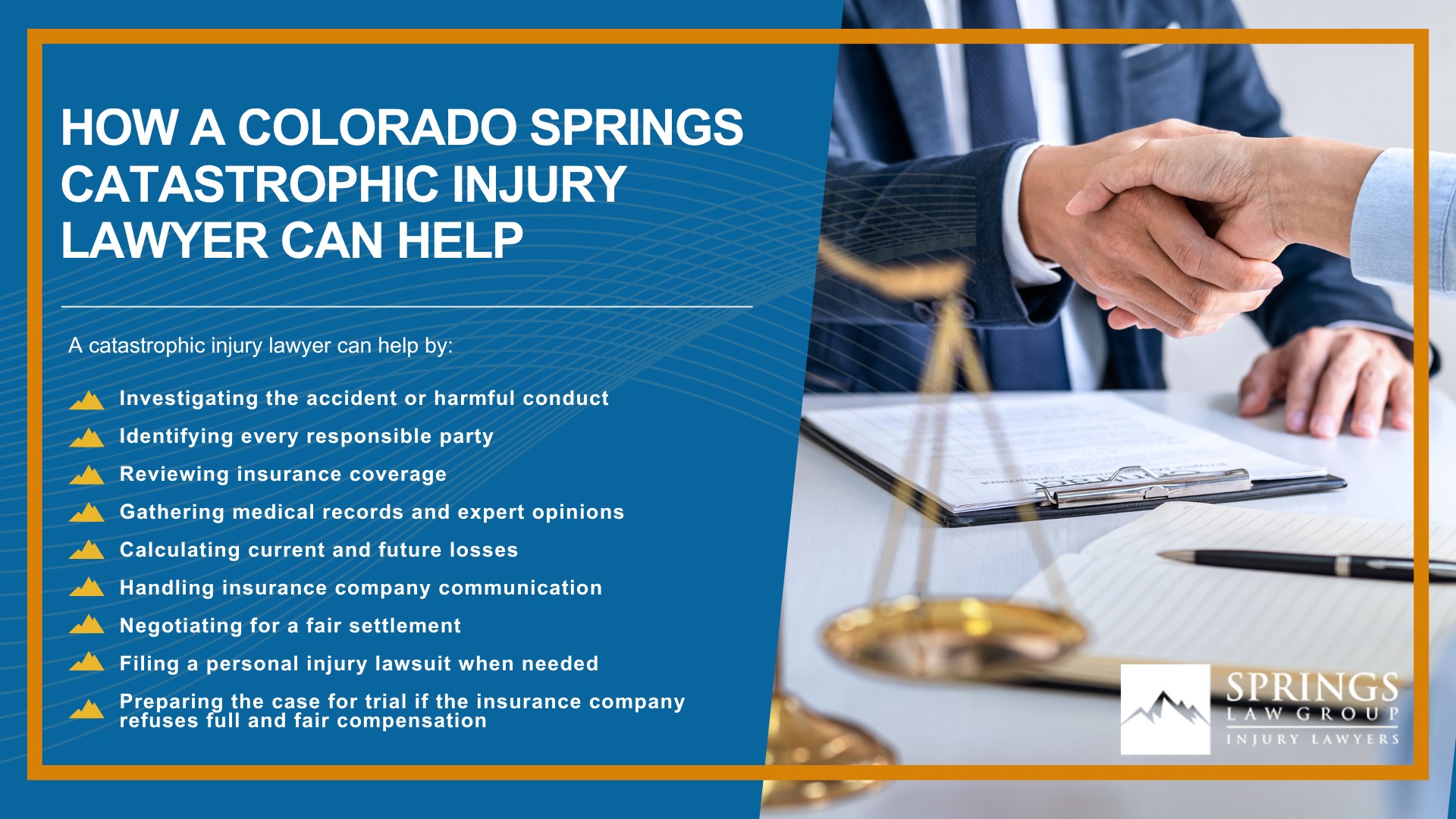 What Is a Catastrophic Injury Claim; Catastrophic Injuries Can Affect Your Health, Work, and Future; When Someone Else’s Negligence Causes Life-Changing Harm; Common Causes of Catastrophic Injuries; Common Types of Catastrophic Injuries; How Do You Prove a Catastrophic Injury Case; Evidence That Can Help Support Your Claim; Compensation Available in a Catastrophic Injury Claim; What If You Were Partly at Fault; How a Colorado Springs Catastrophic Injury Lawyer Can Help