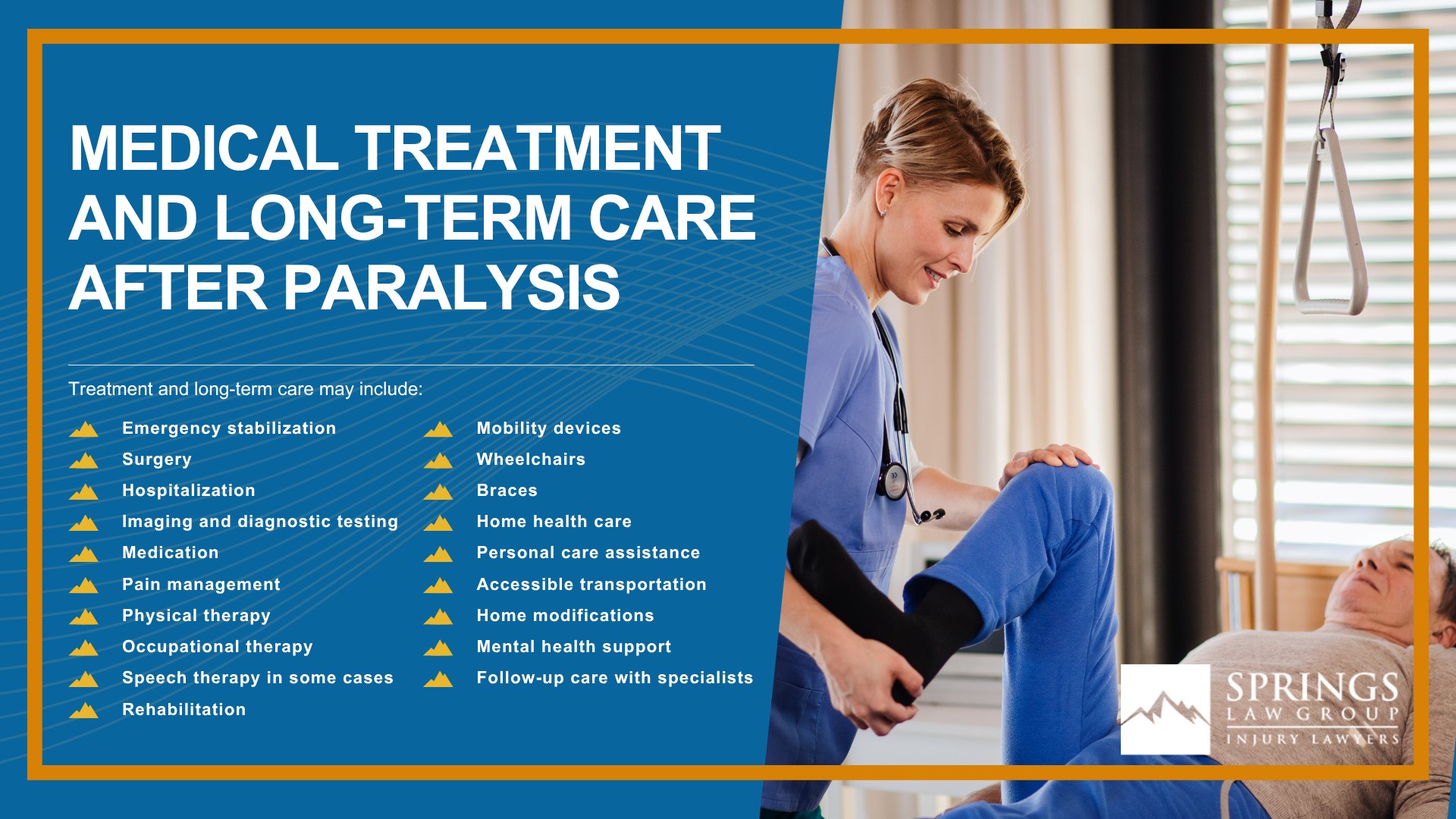 How Paralysis Injury Claims Are Different From Other Personal Injury Cases; Common Causes of Paralysis Injuries in Colorado Springs; Types of Paralysis Injuries; Complete vs. Incomplete Paralysis; Spinal Cord Injuries and Paralysis Claims; Common Symptoms and Complications After a Paralysis Injury; Who Can Be Held Liable for a Paralysis Injury; How Springs Law Group Investigates Rental Car Accident Claims; Evidence That Can Help Prove Fault After a Paralysis Injury; Medical Treatment and Long-Term Care After Paralysis