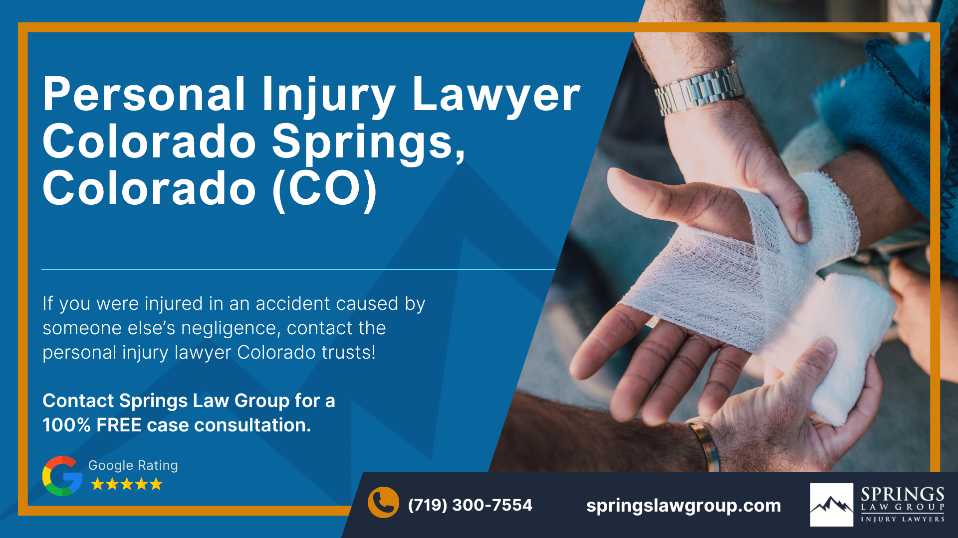 Our Colorado Springs Personal Injury Attorneys Get Results; Types of Personal Injury Cases Springs Law Group Handles; Do You Qualify for a Personal Injury Lawsuit; Gathering Evidence for a Personal Injury Case; Common Damages in Personal Injury Lawsuits; What To Do Immediately After a Personal Injury in Colorado Springs; The Process for a Personal Injury Case in Colorado Springs, CO; Relevant Colorado Personal Injury Laws; Springs Law Group Colorado Springs Personal Injury Lawyers; Personal Injury Lawyer Colorado Springs, Colorado (CO)