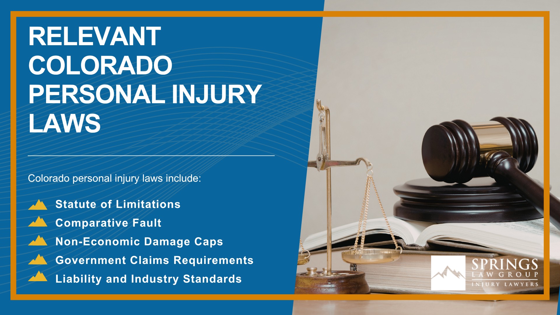 Our Colorado Springs Personal Injury Attorneys Get Results; Types of Personal Injury Cases Springs Law Group Handles; Do You Qualify for a Personal Injury Lawsuit; Gathering Evidence for a Personal Injury Case; Common Damages in Personal Injury Lawsuits; What To Do Immediately After a Personal Injury in Colorado Springs; The Process for a Personal Injury Case in Colorado Springs, CO; Relevant Colorado Personal Injury Laws