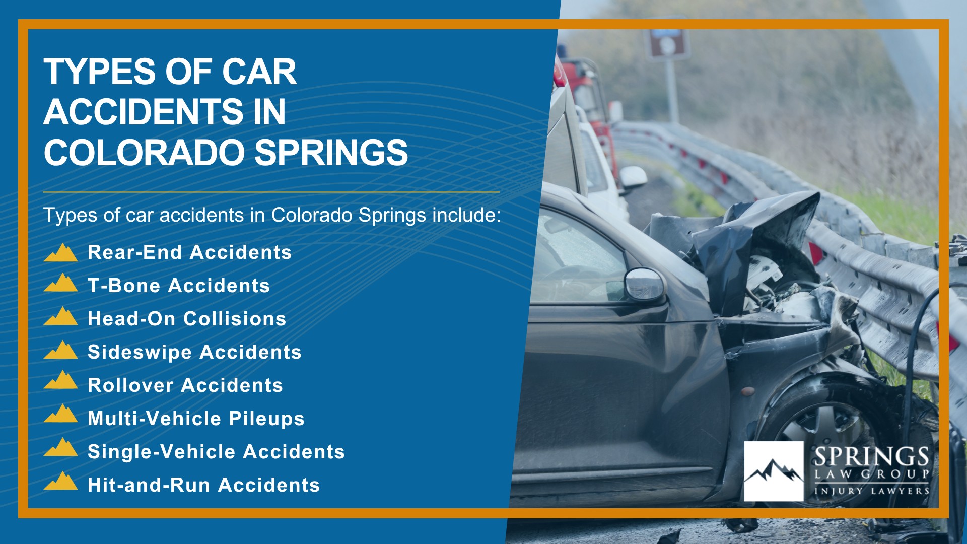 What Types of Car Accident Claims Can Springs Law Group Assist Me With; Meet Our Colorado Springs Car Accident Lawyers; Christopher Nicolaysen_ Colorado Springs Car Accident Lawyer; What to Do After a Car Accident in Colorado Springs, CO; Evidence in Car Accident Claims; Common Damages in a Personal Injury Case; Stay Away From Social Media After a Car Accident!; The Legal Process for a Car Accident Case in Colorado; Colorado Minimum Auto Insurance Requirements; Common Car Accident Injuries; Common Causes of Car Accidents in Colorado; 