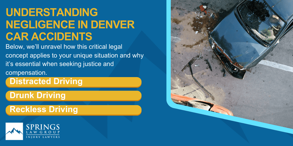Denver Car Accident Lawyer; Why Hire A Denver Car Accident Lawyer; Types Of Car Accident Claims In Denver, Colorado (CO); Types Of Car Accident Claims In Denver, Colorado (CO); Understanding Negligence in Denver Car Accidents