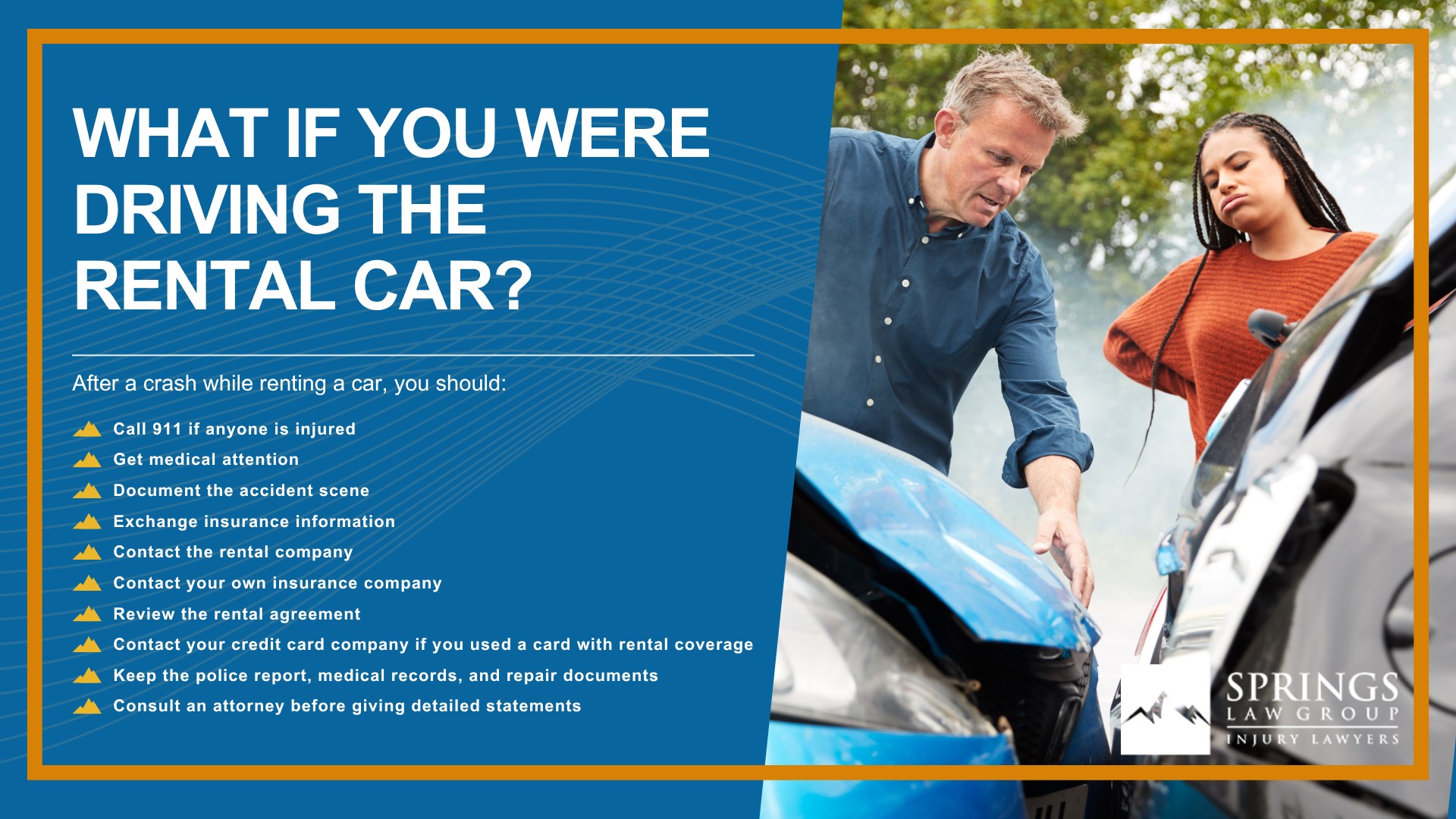 What Makes Interstate Accidents Different From Other Car Accidents; Common Causes of Interstate Accidents in Colorado Springs; Interstate Accidents on I-25, Highway 24, and Other Major Colorado Roadways; What Makes Rental Car Accident Claims Different; Common Causes of Rental Car Accidents in Colorado Springs; Who Can Be Held Liable for a Rental Car Accident; What If the Rental Car Driver Caused the Crash; What If You Were Driving the Rental Car