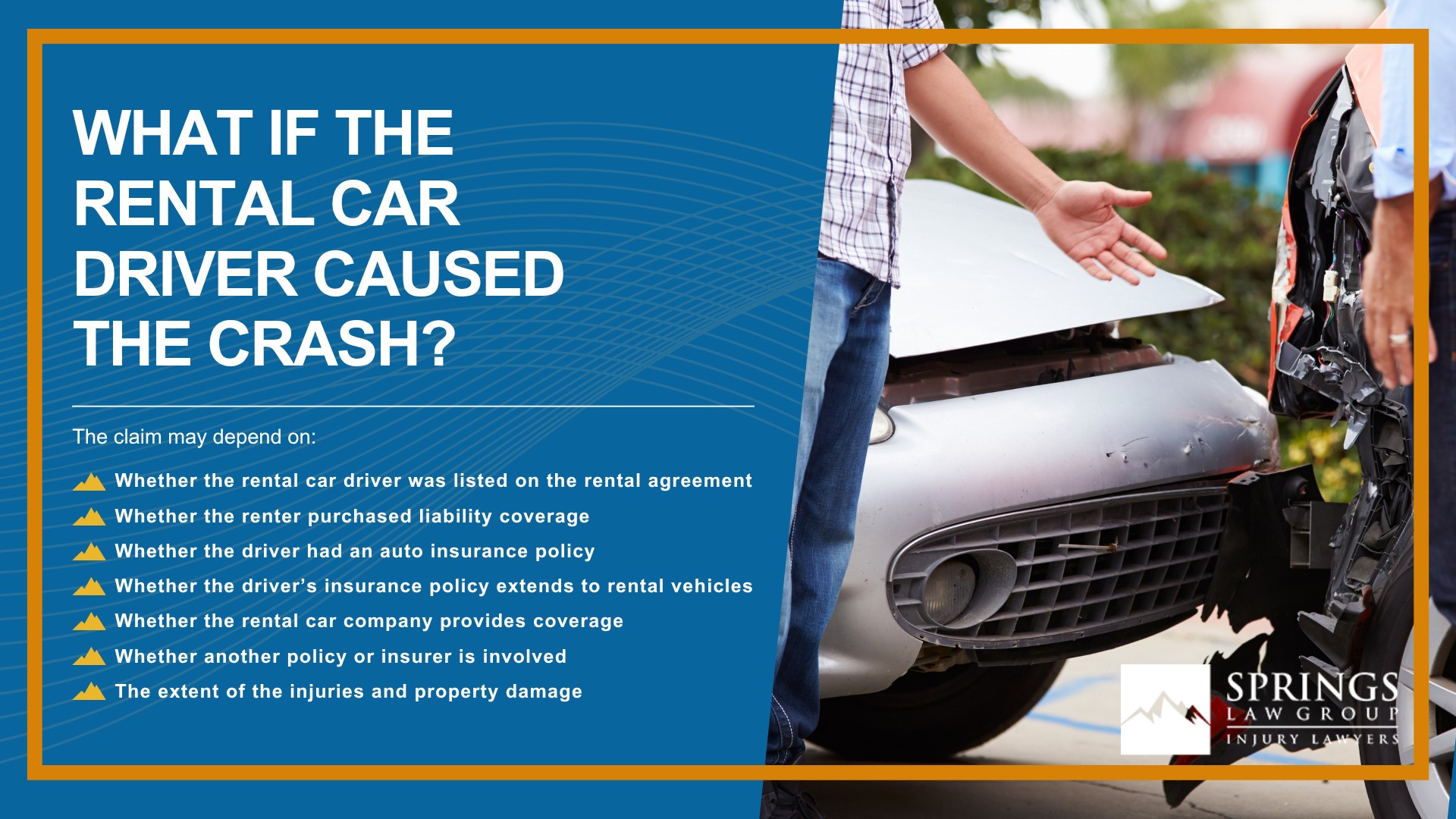 What Makes Interstate Accidents Different From Other Car Accidents; Common Causes of Interstate Accidents in Colorado Springs; Interstate Accidents on I-25, Highway 24, and Other Major Colorado Roadways; What Makes Rental Car Accident Claims Different; Common Causes of Rental Car Accidents in Colorado Springs; Who Can Be Held Liable for a Rental Car Accident; What If the Rental Car Driver Caused the Crash