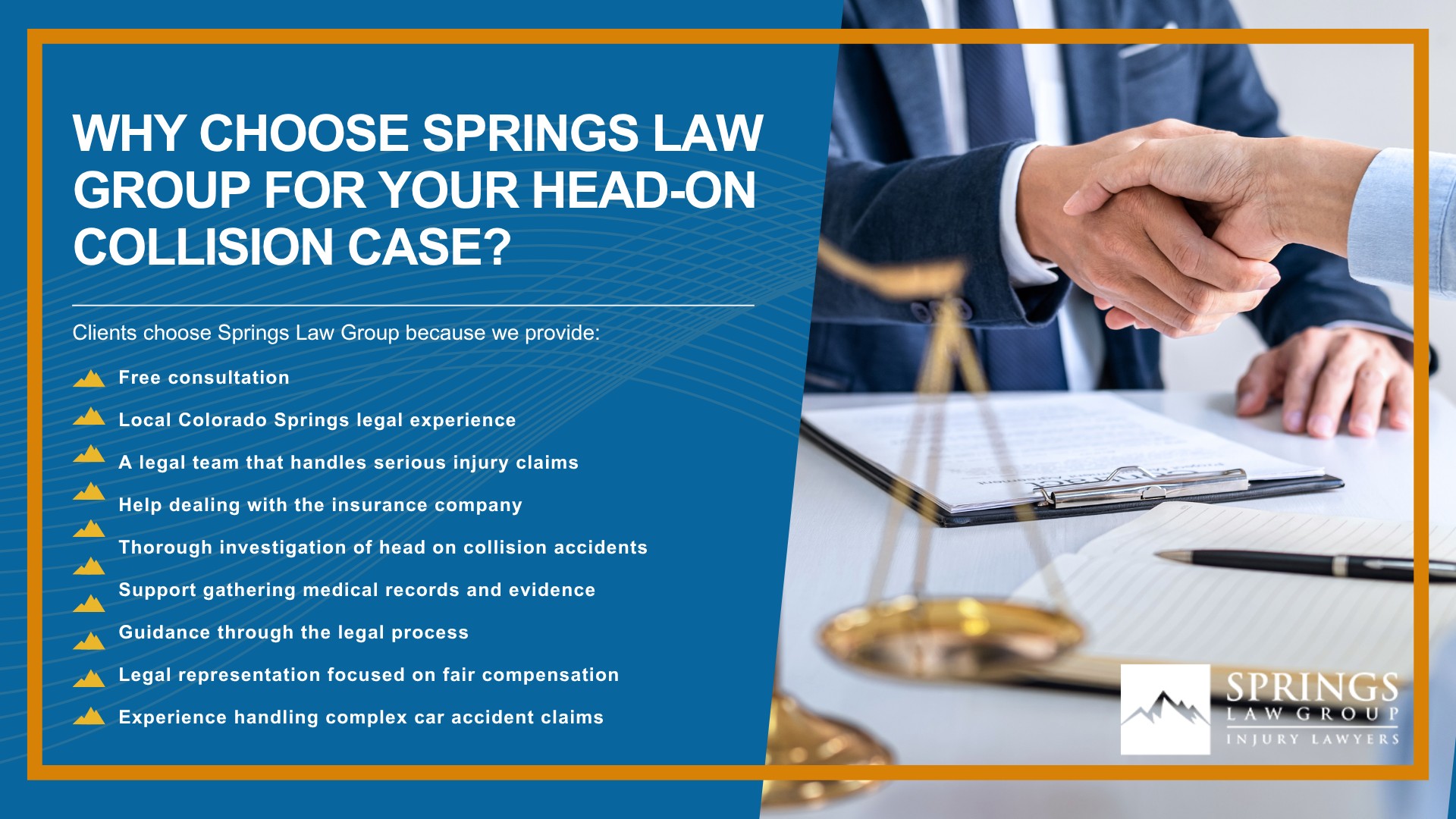What Is a Concussion; Why Head-On Collisions Are Often So Serious; Common Causes of Head-On Collisions in Colorado Springs; Common Injuries Caused by Head-On Collisions; Who Can Be Held Liable for a Head-On Collision; How Springs Law Group Investigates Head-On Collision Claims; Evidence That Can Help Prove Fault After a Head-On Collision; What Compensation Can You Recover After a Head-On Collision; What to Do After a Head-On Collision in Colorado Springs; How Colorado Law Affects Head-On Collision Claims; How Long Do You Have to File a Head-On Collision Claim in Colorado; Why Choose Springs Law Group for Your Head-On Collision Case