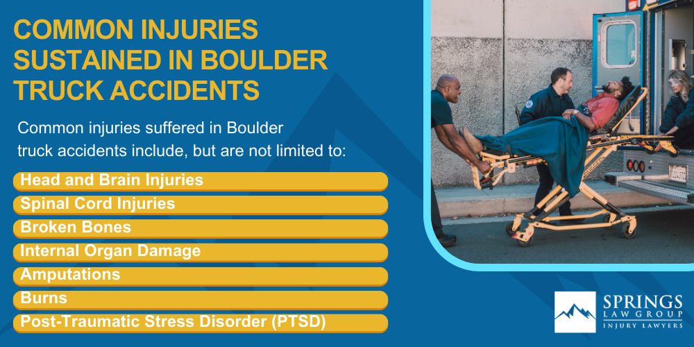 Types Of Truck Accidents We Handle In Boulder, Colorado (CO); Common Causes Of Trucking Accidents In Boulder, Colorado (CO); Common Injuries Sustained In Boulder Truck Accidents