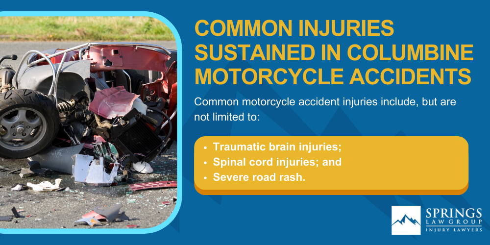 Hiring A Motorcycle Accident Lawyer In Columbine, Colorado (CO); Types Of Motorcycle Accidents In Columbine, Colorado (CO); Motorcycle Insurance Laws In Columbine, Colorado (CO); Navigating The Claims Process After A Motorcycle Accident In Columbine, Colorado (CO); Common Injuries Sustained In Columbine Motorcycle Accidents