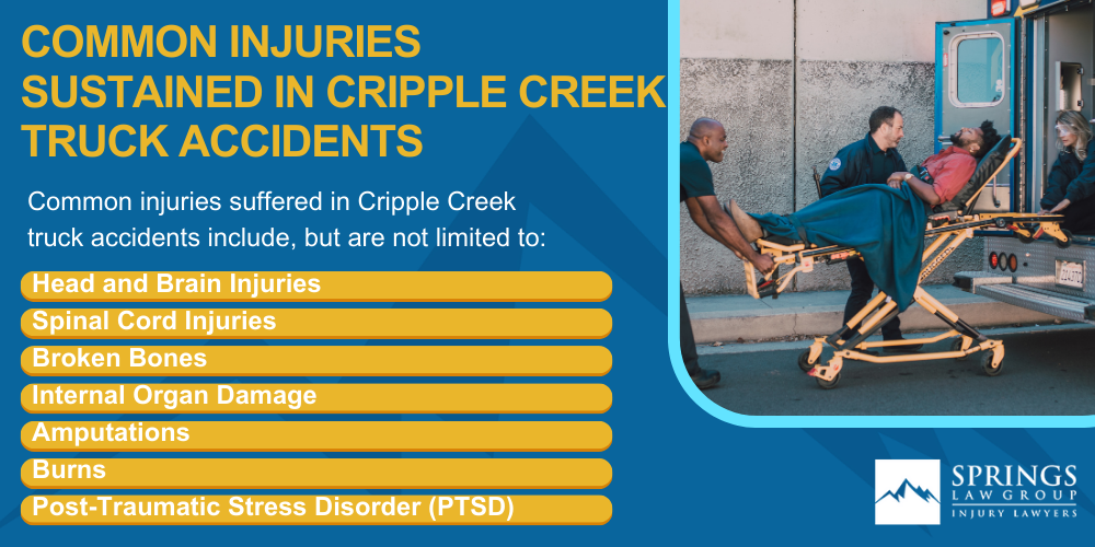 Types Of Truck Accidents We Handle In Cripple Creek, Colorado (CO); Common Causes Of Trucking Accidents In Cripple Creek, Colorado (CO); Common Injuries Sustained In Cripple Creek Truck Accidents
