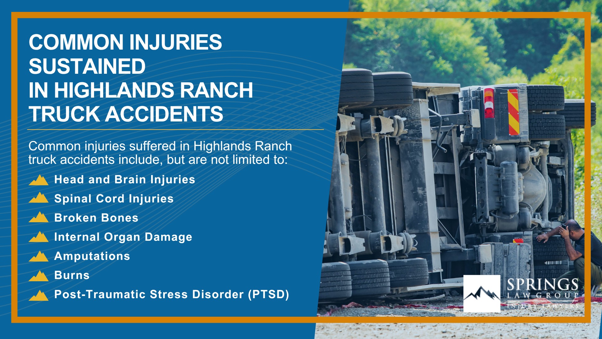 Types of Truck Accidents We Handle in Highlands Ranch, Colorado (CO); Common Causes of Trucking Accidents in Highlands Ranch, Colorado (CO); Common Injuries Sustained in Highlands Ranch Truck Accidents