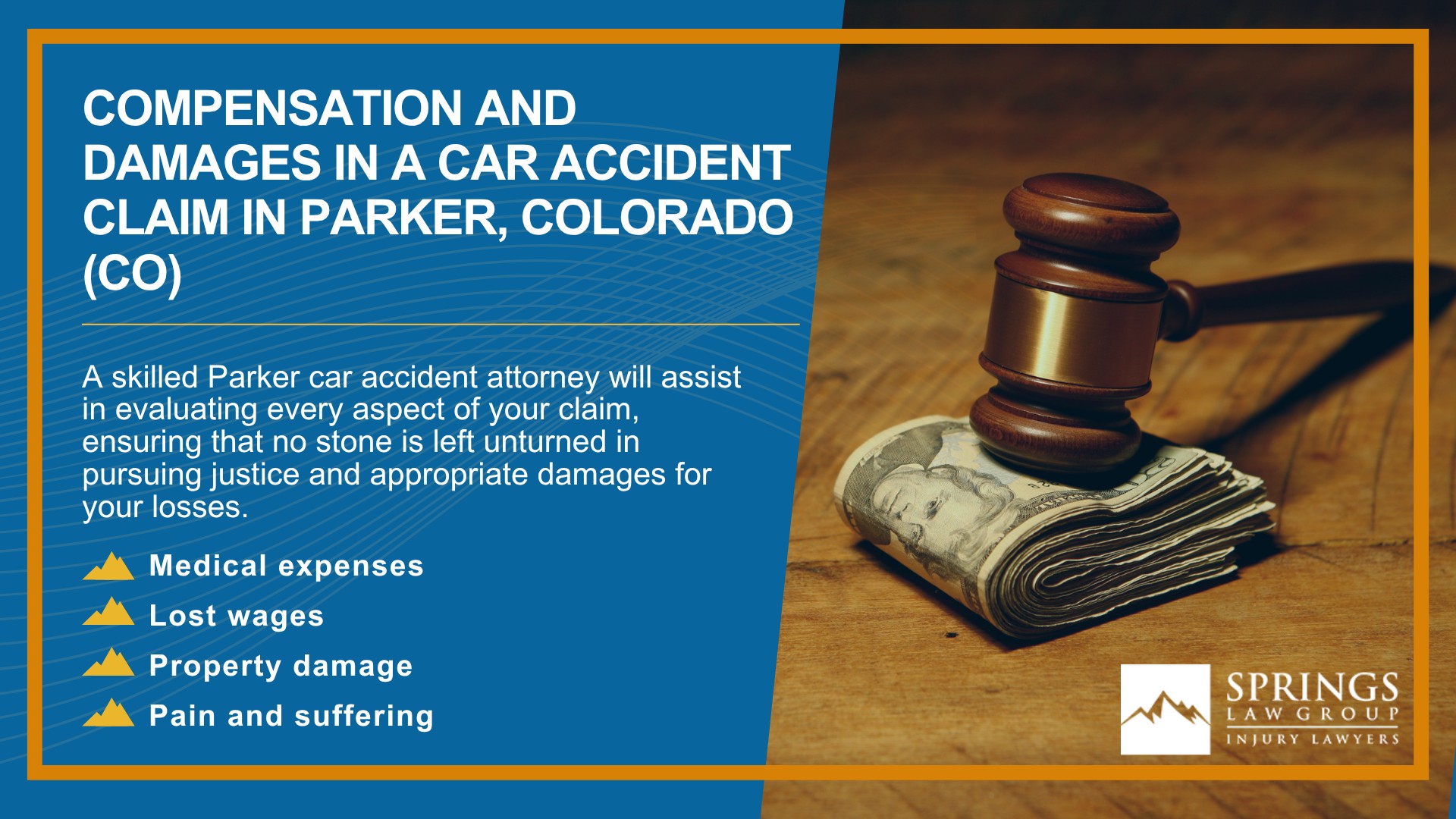 Why Hire a Parker Car Accident Lawyer; Types of Car Accident Claims in Parker, Colorado (CO); Understanding Negligence in Parker Car Accidents; What to Do After a Car Accident in Parker, Colorado (CO); Compensation and Damages in a Car Accident Claim in Parker, Colorado (CO)
