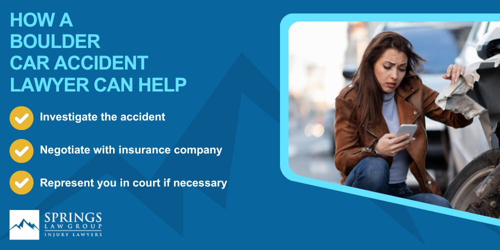 Why Hire a Boulder Car Accident Lawyer; Types of Car Accident Claims in Boulder, Colorado (CO); Understanding Negligence in Boulder Car Accidents; What to Do After a Car Accident in Boulder, Colorado (CO); Compensation and Damages in a Car Accident Claim in Boulder, Colorado (CO); How A Boulder Car Accident Lawyer Can Help