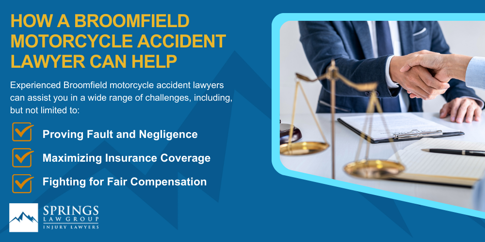 Hiring A Motorcycle Accident Lawyer In Broomfield, Colorado (CO); Types Of Motorcycle Accidents In Broomfield, Colorado (CO); Motorcycle Insurance Laws In Broomfield, Colorado (CO); Navigating The Claims Process After A Motorcycle Accident In Broomfield, Colorado (CO); Common Injuries Sustained In Broomfield Motorcycle Accidents; How A Broomfield Motorcycle Accident Lawyer Can Help