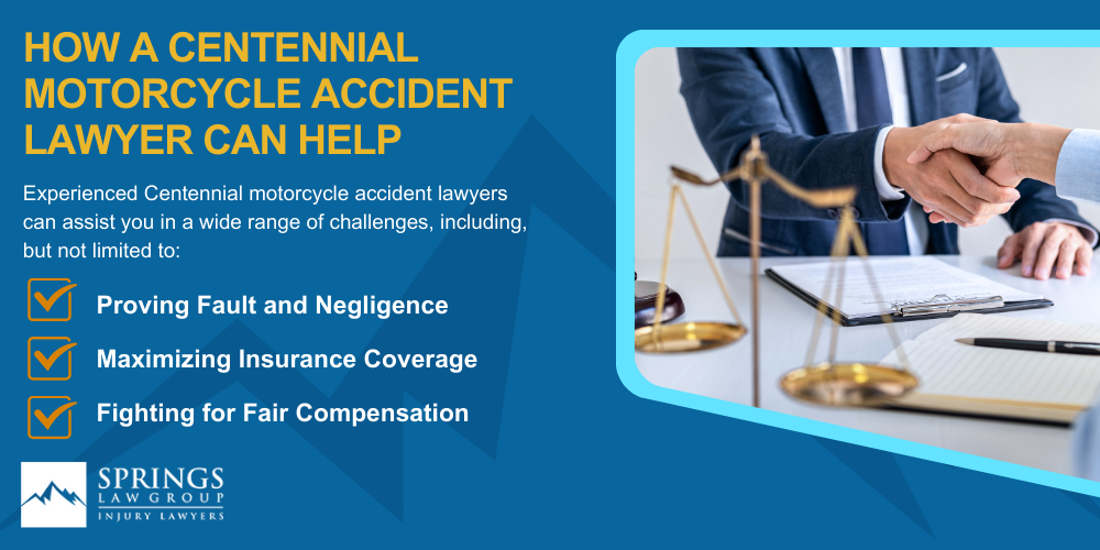 Hiring A Motorcycle Accident Lawyer In Centennial, Colorado (CO); Types Of Motorcycle Accidents In Centennial, Colorado (CO); Motorcycle Insurance Laws In Centennial, Colorado (CO); Navigating The Claims Process After A Motorcycle Accident In Centennial, Colorado (CO); Common Injuries Sustained In Castle Pines Motorcycle Accidents; How A Centennial Motorcycle Accident Lawyer Can Help