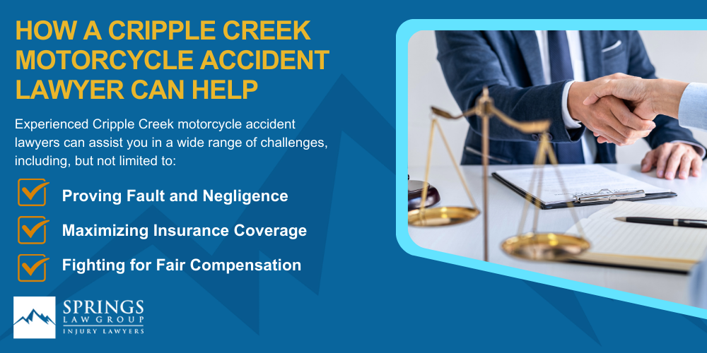 Hiring A Motorcycle Accident Lawyer In Cripple Creek, Colorado (CO); Types Of Motorcycle Accidents In Cripple Creek, Colorado (CO); Motorcycle Insurance Laws In Cripple Creek, Colorado (CO); Navigating The Claims Process After A Motorcycle Accident In Cripple Creek, Colorado (CO); Common Injuries Sustained In Cripple Creek Motorcycle Accidents; How A Cripple Creek Motorcycle Accident Lawyer Can Help