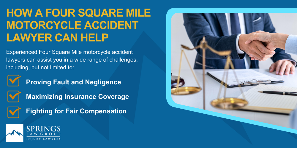 Hiring A Motorcycle Accident Lawyer In Four Square Mile, Colorado (CO); Types Of Motorcycle Accidents In Four Square Mile, Colorado (CO); Motorcycle Insurance Laws In Four Square Mile, Colorado (CO); Navigating The Claims Process After A Motorcycle Accident In Four Square Mile, Colorado (CO); Common Injuries Sustained In Four Square Mile Motorcycle Accidents; How A Four Square Mile Motorcycle Accident Lawyer Can Help