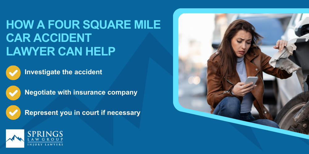 Four Square Mile Car Accident Lawyer; Why Hire a Four Square Mile Car Accident Lawyer; Types of Car Accident Claims in Four Square Mile, Colorado (CO); Understanding Negligence in Four Square Mile Car Accidents; What To Do After A Car Accident In Four Square Mile; Compensation and Damages in a Car Accident Claim in Four Square Mile, Colorado (CO); How A Four Square Mile Car Accident Lawyer Can Help