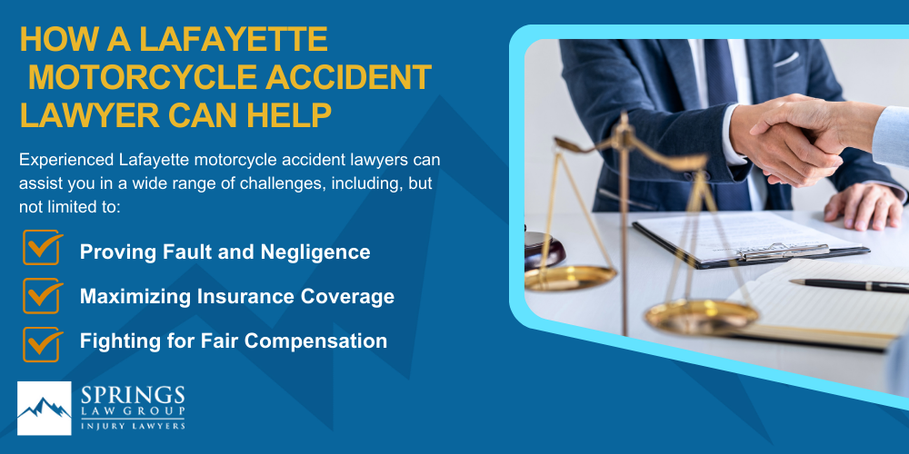 Hiring A Motorcycle Accident Lawyer In Lafayette, Colorado (CO); Types Of Motorcycle Accidents In Lafayette, Colorado (CO); Motorcycle Insurance Laws In Lafayette, Colorado (CO); Navigating The Claims Process After A Motorcycle Accident In Lafayette, Colorado (CO); Common Injuries Sustained In Lafayette Motorcycle Accidents; How A Lafayette Motorcycle Accident Lawyer Can Help