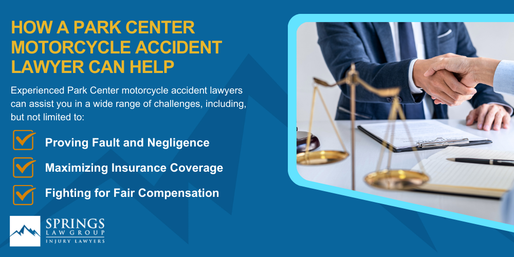 Hiring A Motorcycle Accident Lawyer In Park Center, Colorado (CO); Types Of Motorcycle Accidents In Park Center, Colorado (CO); Motorcycle Insurance Laws In Park Center, Colorado (CO); Navigating The Claims Process After A Motorcycle Accident In Park Center, Colorado (CO); Common Injuries Sustained In Park Center Motorcycle Accidents; How A Park Center Motorcycle Accident Lawyer Can Help