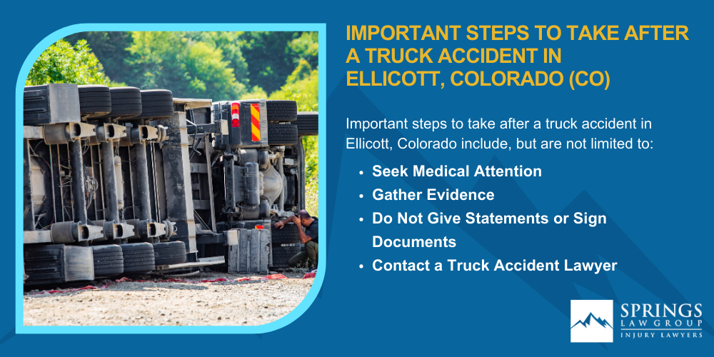 Types Of Truck Accidents We Handle In Ellicott, Colorado (CO); Common Causes Of Trucking Accidents In Ellicott, Colorado (CO); Common Injuries Sustained In Ellicott Truck Accidents; Liability In Trucking Accidents In Ellicott, Colorado; Compensation Available In A Ellicott Truck Accident Claim; Important Steps To Take After A Truck Accident In Ellicott, Colorado (CO)