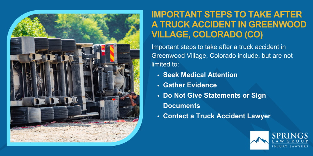 Types Of Truck Accidents We Handle In Greenwood Village, Colorado (CO); Common Causes Of Trucking Accidents In Greenwood Village, Colorado (CO); Common Injuries Sustained In Greenwood Village Truck Accidents; Liability In Trucking Accidents In Greenwood Village, Colorado; Compensation Available In A Greenwood Village Truck Accident Claim; Important Steps To Take After A Truck Accident In Greenwood Village, Colorado (CO)