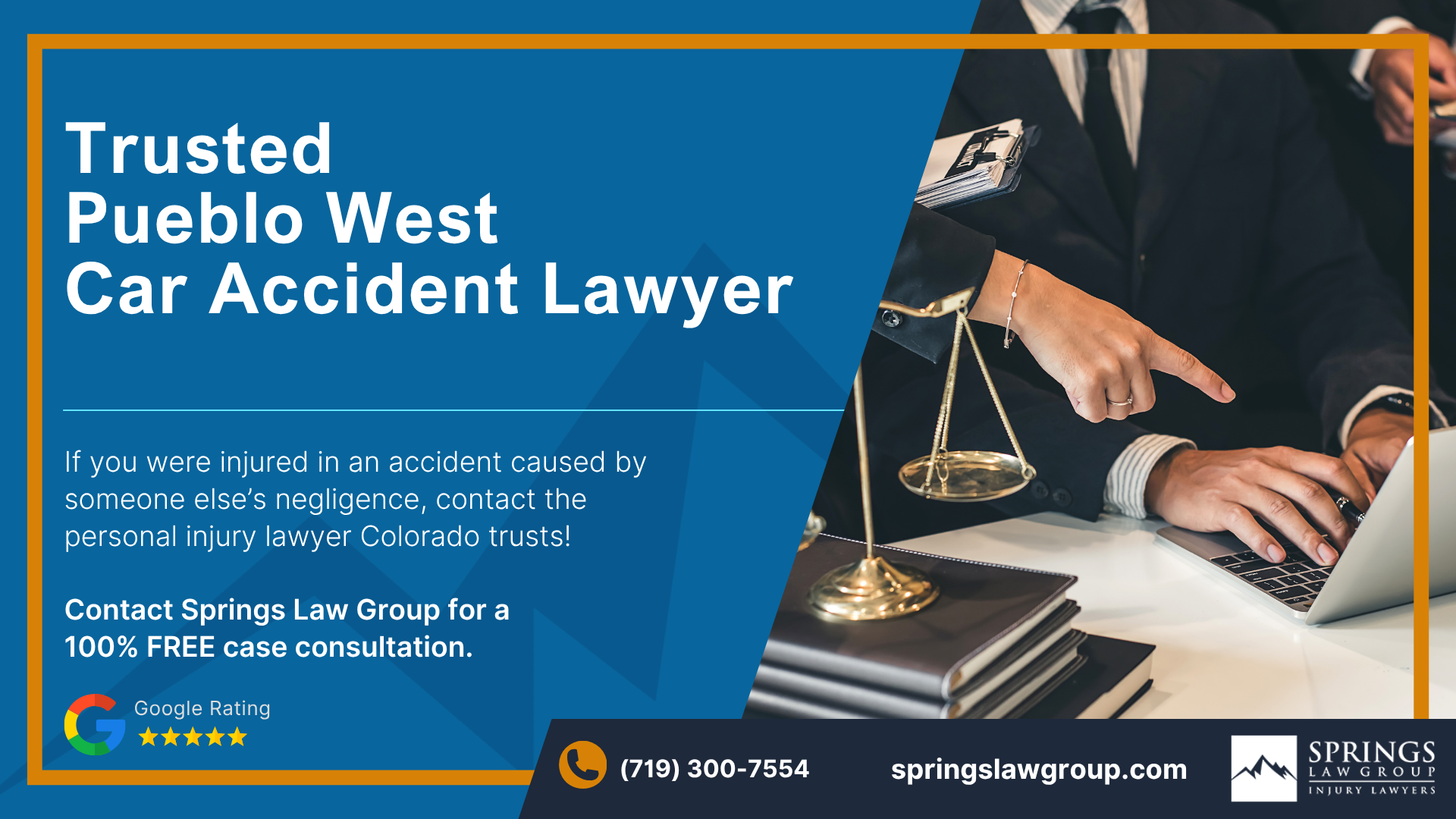 Why Hire a Pueblo West Car Accident Lawyer; Types of Car Accident Claims in Pueblo West, Colorado (CO); Understanding Negligence in Pueblo West Car Accidents; What to Do After a Car Accident in Pueblo West, Colorado (CO); Compensation and Damages in a Car Accident Claim in Pueblo West, Colorado (CO); How A Pueblo West Car Accident Lawyer Can Help; Springs Law Group_ Car Accident Lawyers in Pueblo West, Colorado (CO)
