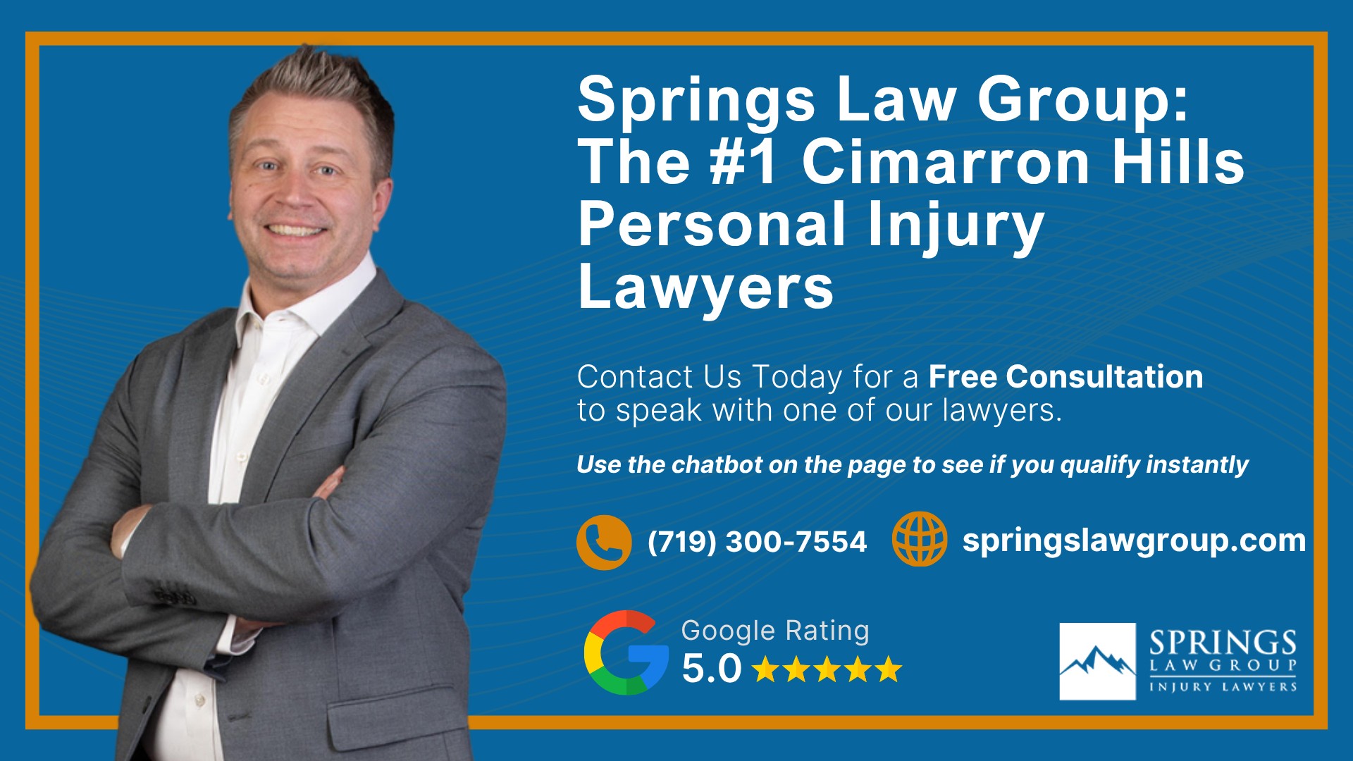 Meet Our Cimarron Hills Personal Injury Lawyers; Christopher Nicolaysen_ Personal Injury Lawyer; Types Of Personal Injury Cases In Cimarron Hills, Colorado; Do You Qualify for a Personal Injury Lawsuit; Gathering Evidence for a Personal Injury Case; Common Damages in Personal Injury Lawsuits; What To Do Immediately After a Personal Injury in Cimarron Hills; The Process for a Personal Injury Case in Cimarron Hills, CO; Springs Law Group_ The #1 Cimarron Hills Personal Injury Lawyers