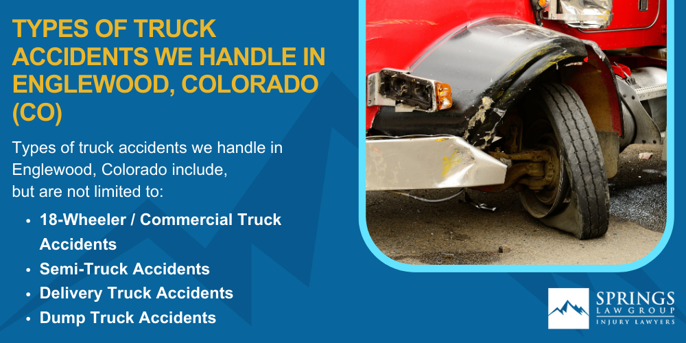 Types Of Truck Accidents We Handle In Ellicott, Colorado (CO); Common Causes Of Trucking Accidents In Ellicott, Colorado (CO); Common Injuries Sustained In Ellicott Truck Accidents; Liability In Trucking Accidents In Ellicott, Colorado; Compensation Available In A Ellicott Truck Accident Claim; Important Steps To Take After A Truck Accident In Ellicott, Colorado (CO); The #1 Truck Accident Lawyers In Ellicott, Colorado (CO); Types Of Truck Accidents We Handle In Englewood, Colorado (CO)
