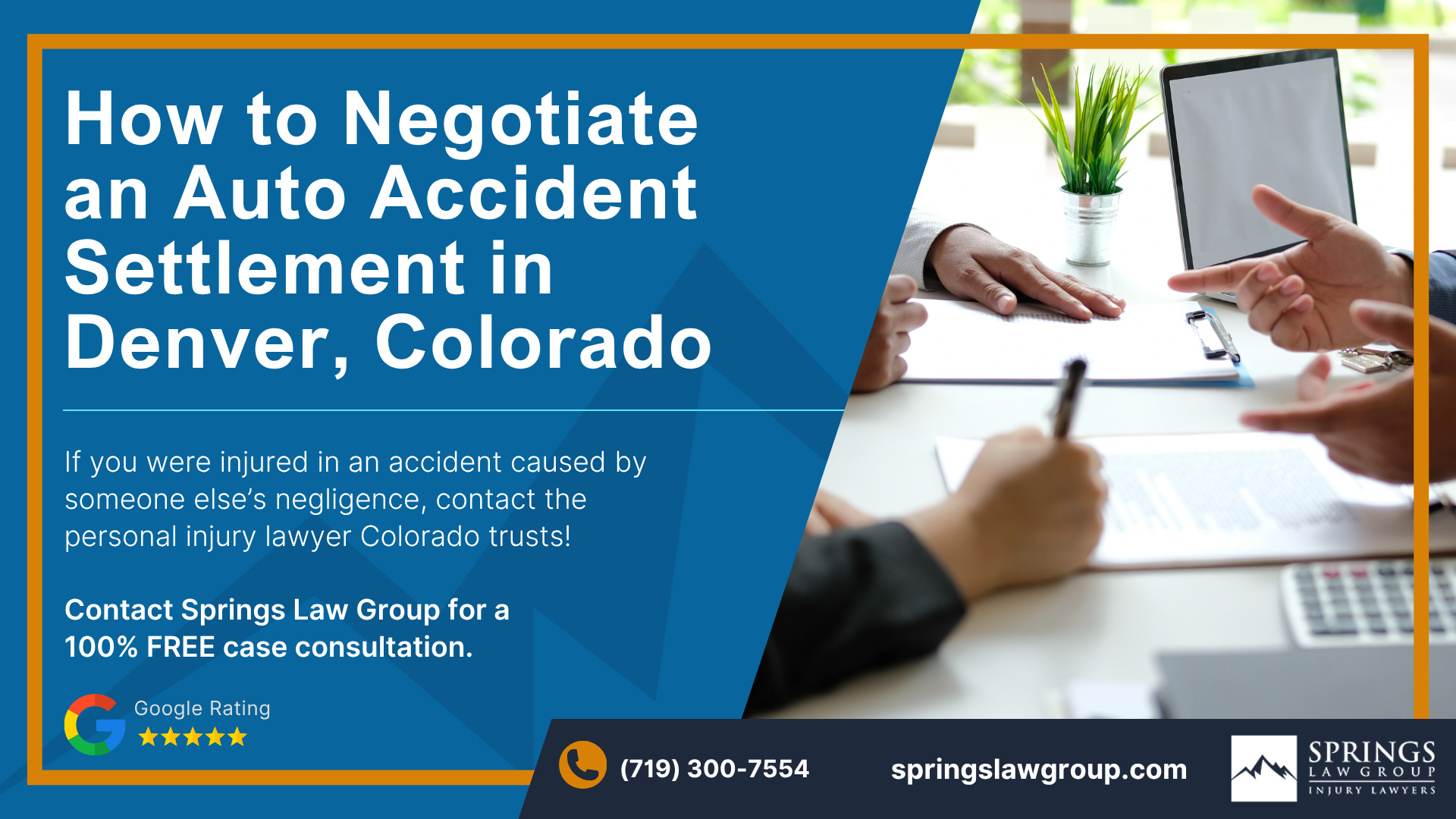 How to Negotiate an Auto Accident Settlement in Denver Colorado; Process for Negotiating an Auto Accident Settlement in Colorado; Key Steps Involved in Negotiating a Car Accident Settlement; Importance of Understanding the Settlement Process; Documenting the Scene and Gathering Evidence After a Colorado Car Crash; Reporting the Accident and Filing an Insurance Claim in Colorado; Seeking Medical Treatment and Documenting Injuries from the Auto Accident; Getting Your Vehicle Damage Assessed and Repaired After a CO Crash; Keeping Detailed Records and Notes About Your Accident Injuries and Damages; Gathering Documentation and Sending a Settlement Demand Letter in Colorado; Drafting a Demand Letter Outlining Your Damages and Settlement Request; Negotiating Back and Forth with the Insurance Company to Reach a Settlement; Finalizing Your Colorado Auto Accident Settlement Once an Agreement is Reached