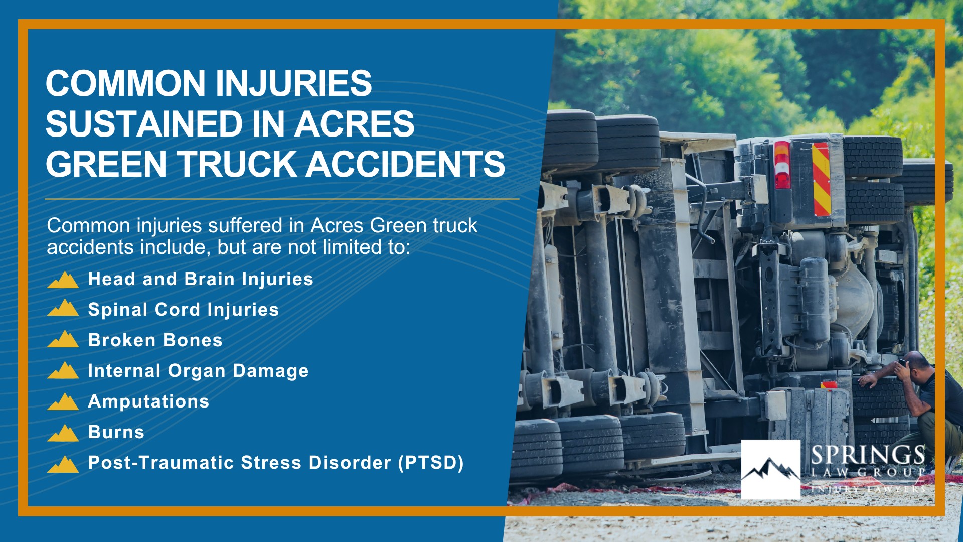 Types of Truck Accidents We Handle in Acres Green, Colorado (CO); Common Causes of Trucking Accidents in Acres Green, Colorado (CO); Common Injuries Sustained in Acres Green Truck Accidents