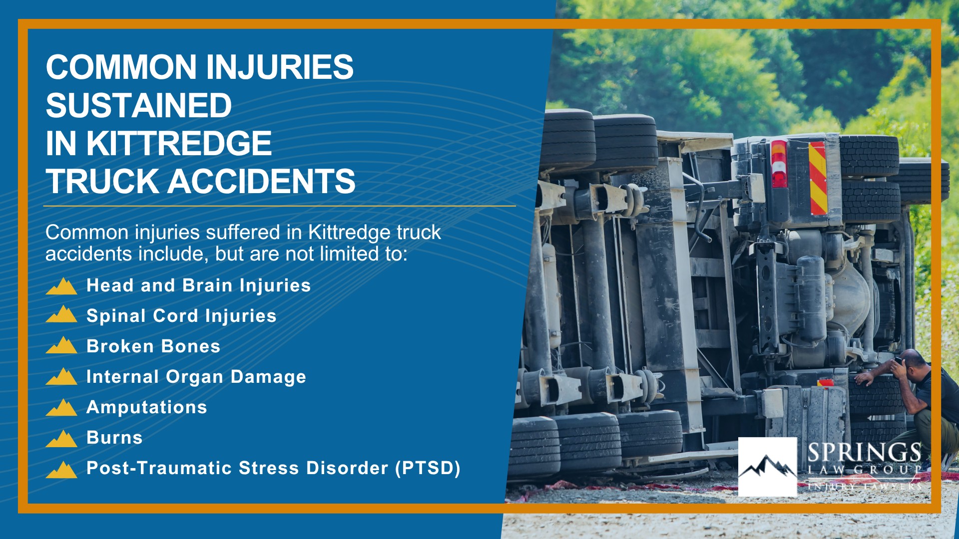Types of Truck Accidents We Handle in Kittredge, Colorado (CO); Common Causes of Trucking Accidents in Kittredge, Colorado (CO); Common Injuries Sustained in Kittredge Truck Accidents