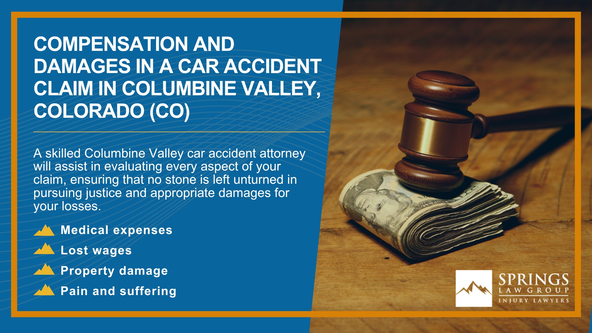 Why Hire a Columbine Valley Car Accident Lawyer; Types of Car Accident Claims in Cimarron HillTypes of Car Accident Claims in Columbine Valley, Colorado (CO)s, Colorado (CO); Understanding Negligence in Columbine Valley Car Accidents; What to Do After a Car Accident in Columbine Valley, Colorado (CO); Compensation and Damages in a Car Accident Claim in Columbine Valley, Colorado (CO)