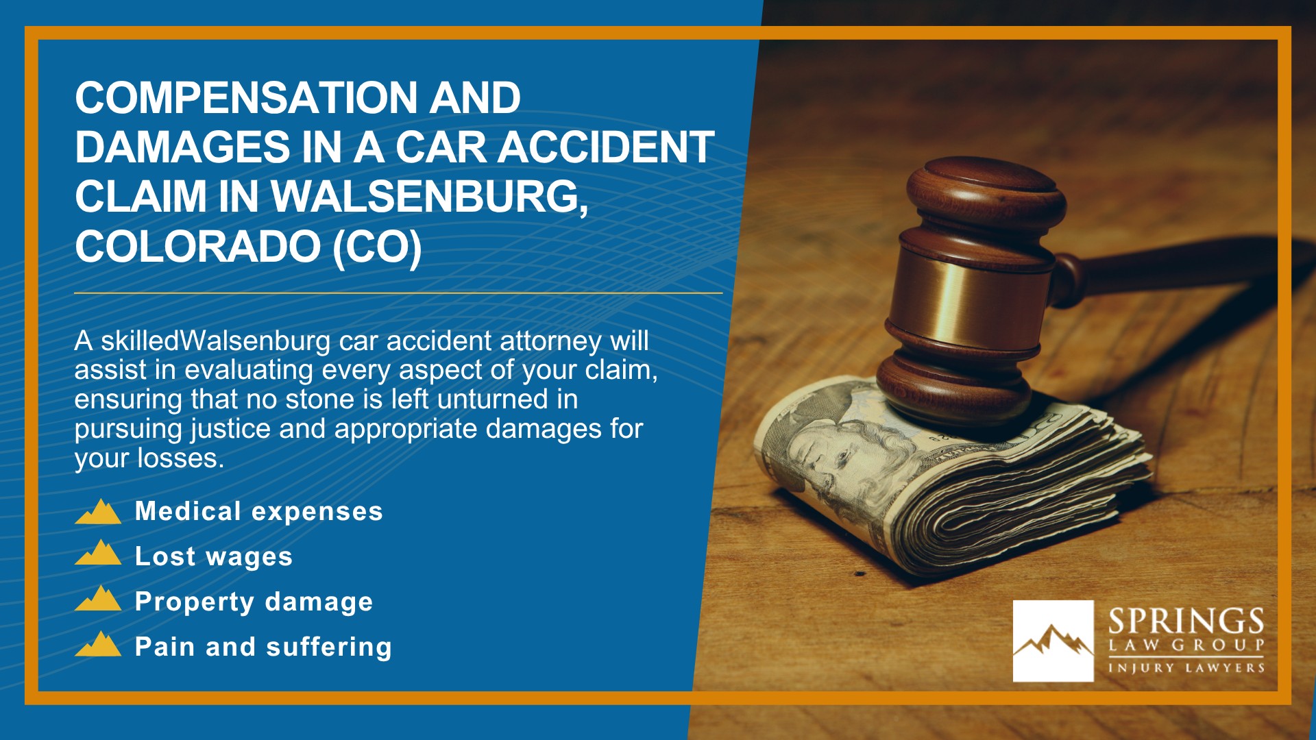 Why Hire a Walsenburg Car Accident Lawyer; Experienced in Colorado car accident laws; Types of Car Accident Claims in Walsenburg, Colorado (CO); Understanding Negligence in Walsenburg Car Accidents; What to Do After a Car Accident in Walsenburg, Colorado (CO); Compensation and Damages in a Car Accident Claim in Walsenburg, Colorado (CO)
