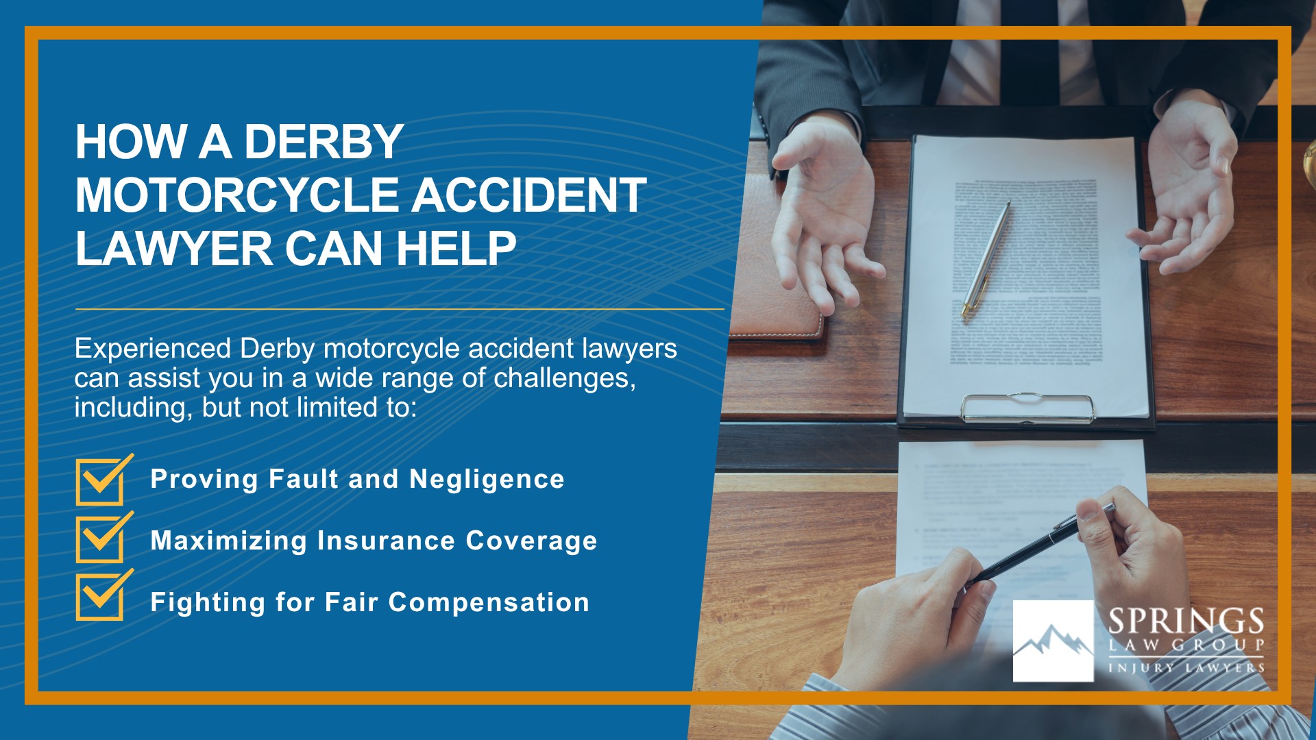 Hiring a Motorcycle Accident Lawyer in Derby, Colorado (CO); Types of Motorcycle Accidents in Derby,Colorado (CO); Motorcycle Insurance Laws in Derby, Colorado (CO); Navigating the Claims Process After a Motorcycle Accident in Derby, Colorado (CO); Common Injuries Sustained in Derby Motorcycle Accidents; How a Derby Motorcycle Accident Lawyer Can Help