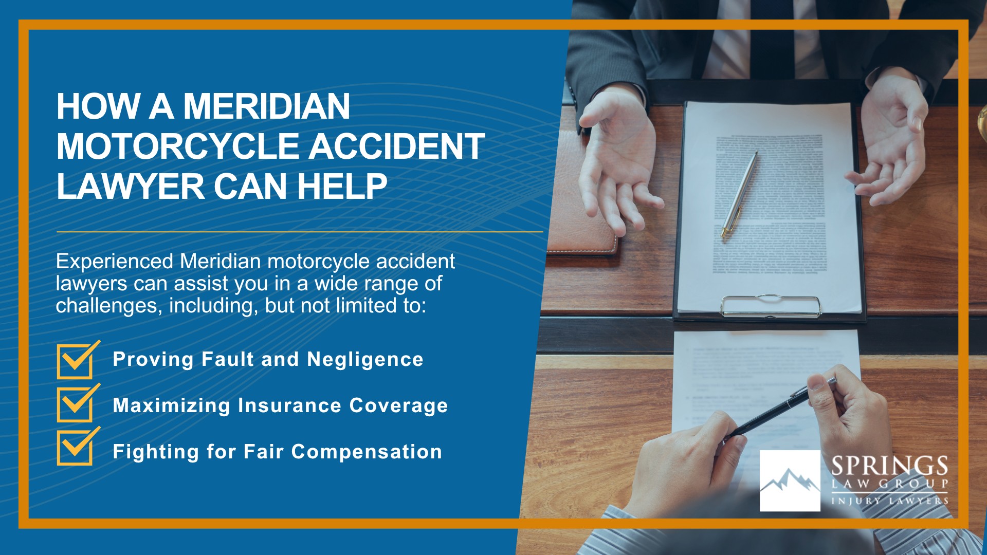 Hiring a Motorcycle Accident Lawyer in Meridian, Colorado (CO); Types of Motorcycle Accidents in Meridian, Colorado (CO); Motorcycle Insurance Laws in Meridian, Colorado (CO); Navigating the Claims Process After a Motorcycle Accident in Meridian, Colorado (CO); Common Injuries Sustained in Meridian Motorcycle Accidents; How a Meridian Motorcycle Accident Lawyer Can Help