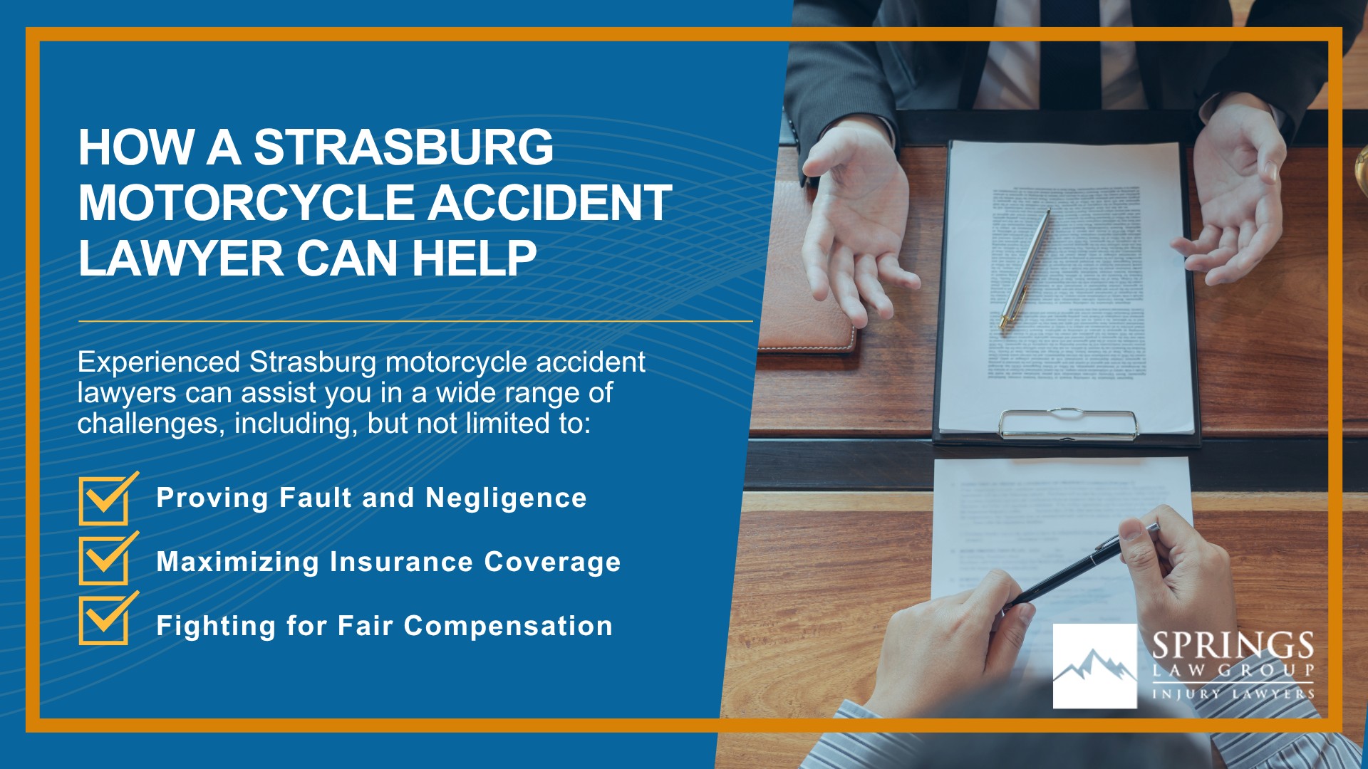 Hiring a Motorcycle Accident Lawyer in Strasburg, Colorado (CO); Types of Motorcycle Accidents in Strasburg, Colorado (CO); Motorcycle Insurance Laws in Strasburg, Colorado (CO); Navigating the Claims Process After a Motorcycle Accident in Strasburg, Colorado (CO); Common Injuries Sustained in Strasburg Motorcycle Accidents; How a Strasburg Motorcycle Accident Lawyer Can Help