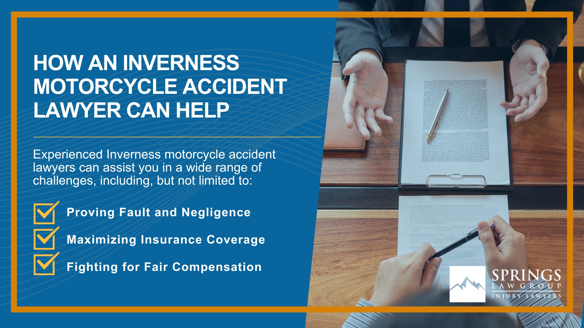 Hiring a Motorcycle Accident Lawyer in Inverness, Colorado (CO); Types of Motorcycle Accidents in Inverness, Colorado (CO); Motorcycle Insurance Laws in Inverness, Colorado (CO); Navigating the Claims Process After a Motorcycle Accident in Inverness, Colorado (CO); Common Injuries Sustained in Inverness Motorcycle Accidents; How an Inverness Motorcycle Accident Lawyer Can Help