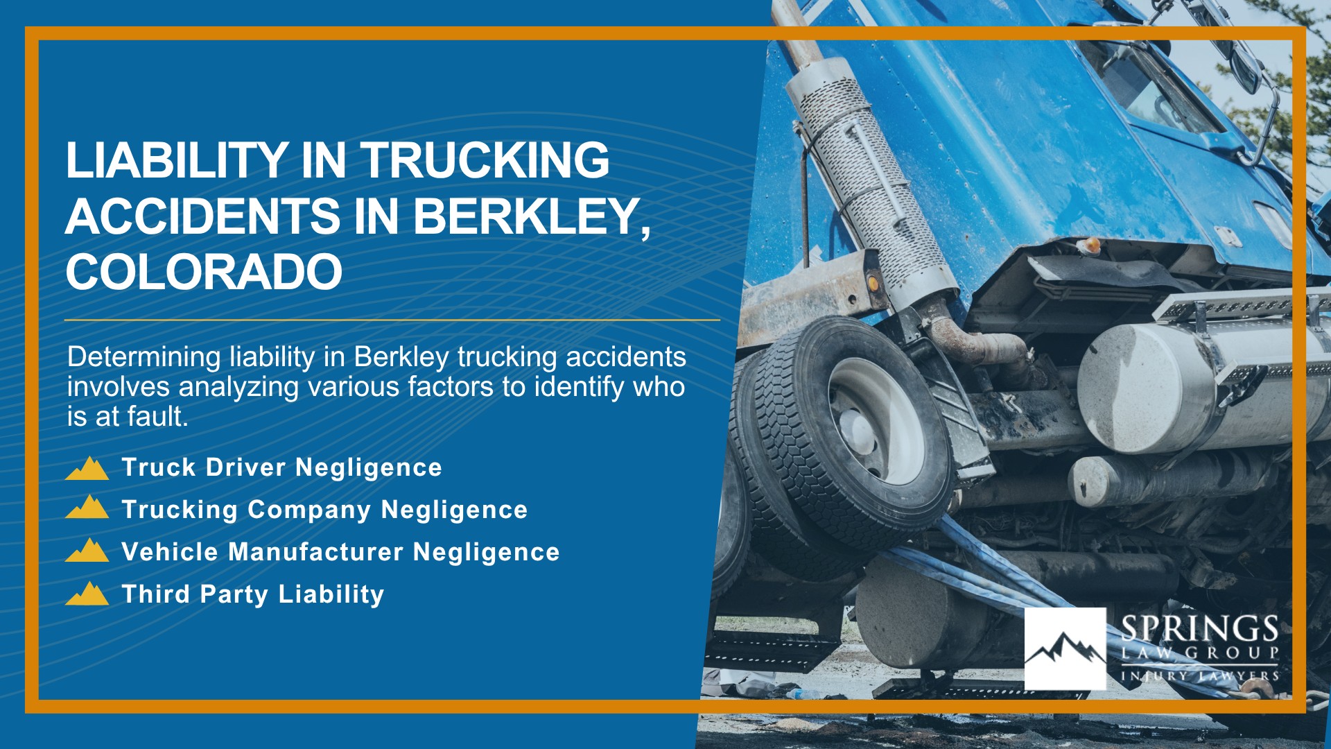 Types of Truck Accidents We Handle in Berkley, Colorado (CO); Common Causes of Trucking Accidents in Berkley, Colorado (CO); Common Injuries Sustained in Berkley Truck Accidents; Liability in Trucking Accidents in Berkley, Colorado