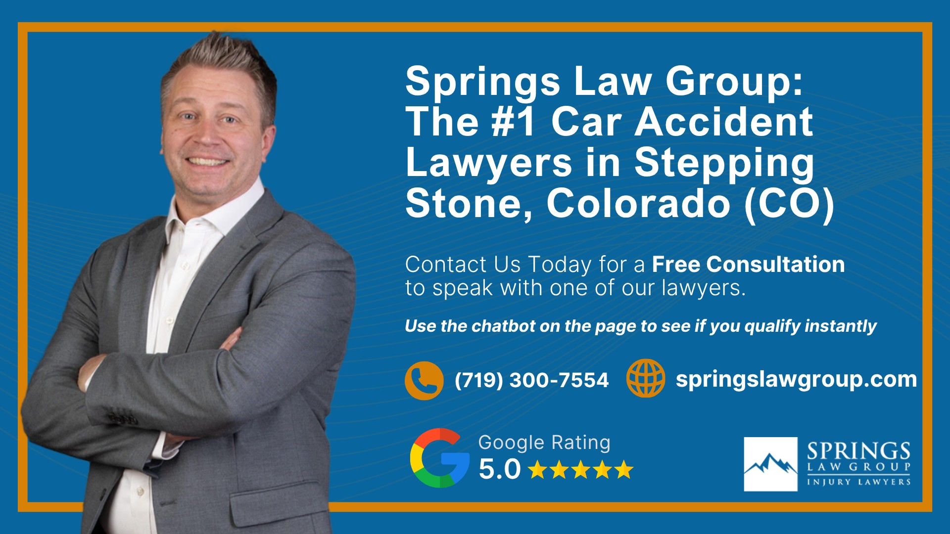 Why Hire a Stepping Stone Car Accident Lawyer; Experienced in Colorado car accident laws; Types of Car Accident Claims in Stepping Stone, Colorado (CO); Understanding Negligence in Stepping Stone Car Accidents; What to Do After a Car Accident in Stepping Stone, Colorado (CO); Compensation and Damages in a Car Accident Claim in Stepping Stone, Colorado (CO); How a Stepping Stone Car Accident Lawyer Can Help; Springs Law Group_ The #1 Car Accident Lawyers in Stepping Stone, Colorado (CO)