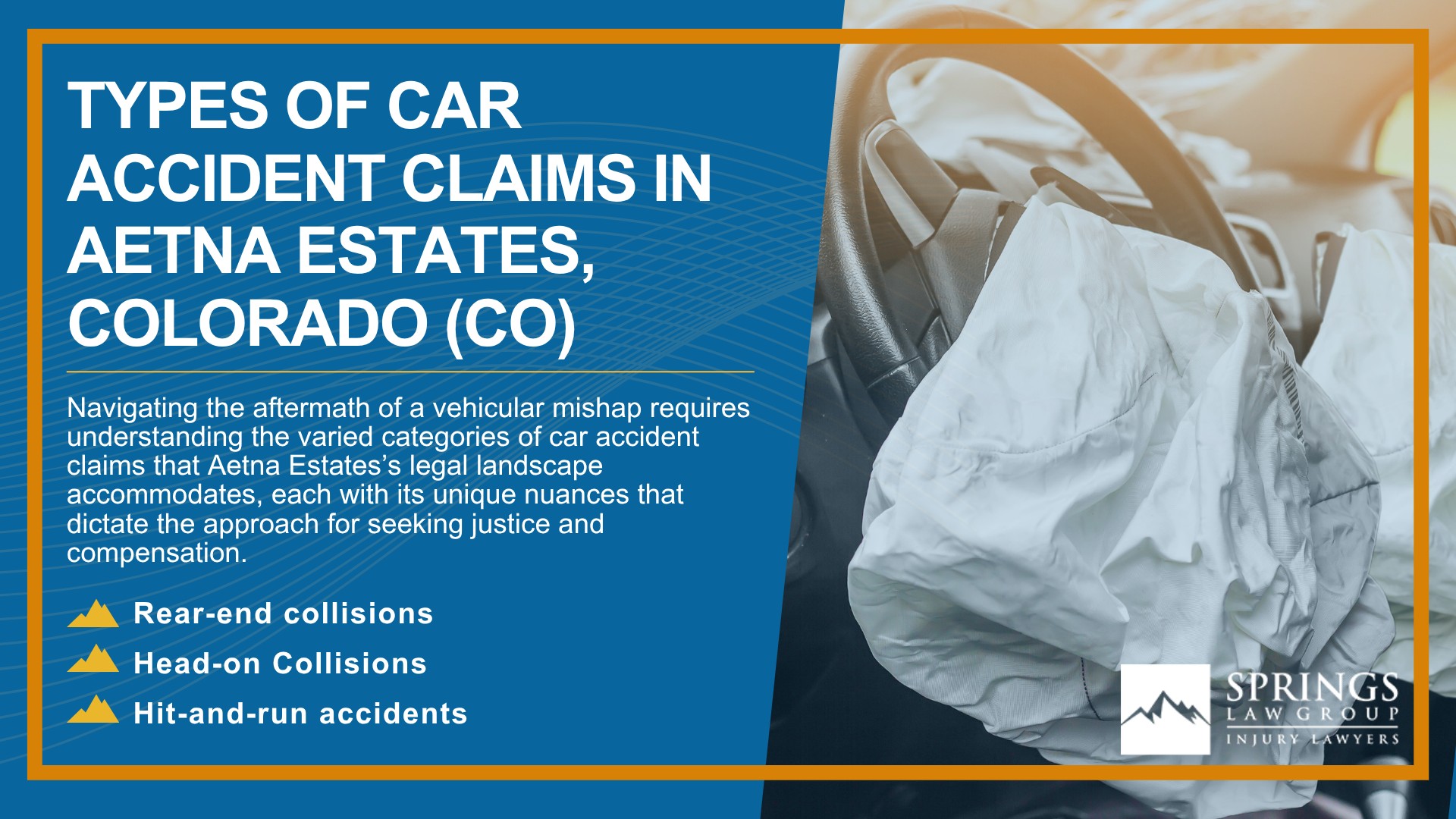 Why Hire an Aetna Estates Car Accident Lawyer; Experienced in Colorado car accident laws; Types of Car Accident Claims in Aetna Estates, Colorado (CO)