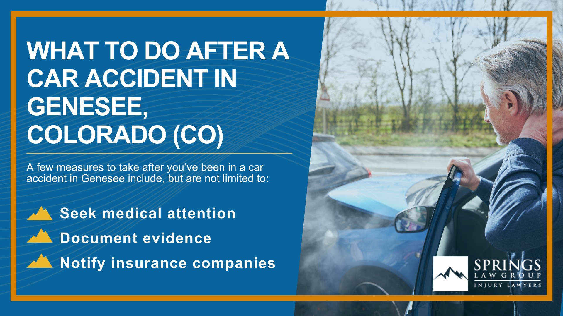 Why Hire a Genesee Car Accident Lawyer; Experienced in Colorado car accident laws; Types of Car Accident Claims in Genesee, Colorado (CO); Understanding Negligence in Genesee Car Accidents; What to Do After a Car Accident in Genesee, Colorado (CO)