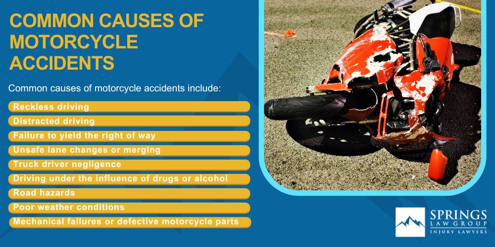 Meet Our Team of Colorado Motorcycle Accident Lawyers; Steps to Take After Being Injured in a Motorcycle Accident; Gathering Evidence for Motorcycle Accident Cases; Damages in a Personal Injury Claim; The Legal Process for Motorcycle Accident Cases in Colorado; Common Motorcycle Accident Injuries; Common Causes of Motorcycle Accidents