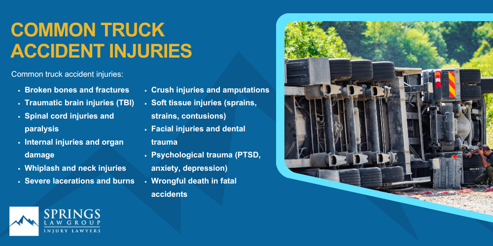 Meet Our Team of Colorado Truck Accident Attorneys; Steps to Take After Truck Accidents Happen in Colorado; Gathering Evidence for a Truck Accident Claim; Damages in Truck Accident Cases; The Legal Process for a Truck Accident Lawsuit in Colorado; How and Why Do Truck Accidents Happen; Common Truck Accident Injuries